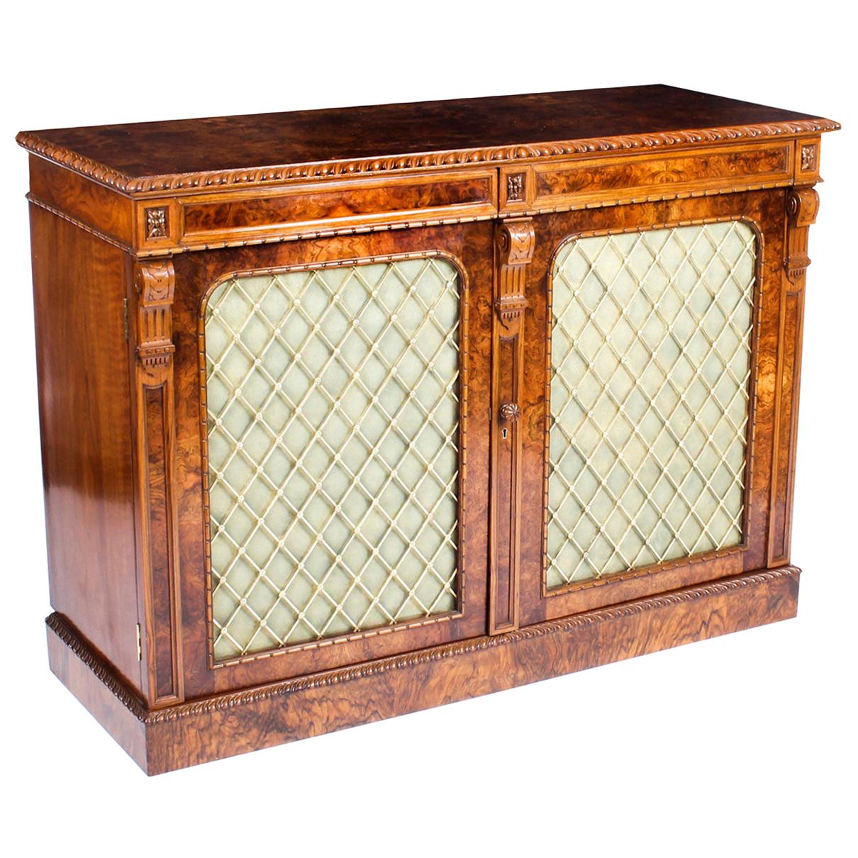 Antique William IV Burr Walnut Chiffonier Sideboard 19th Century