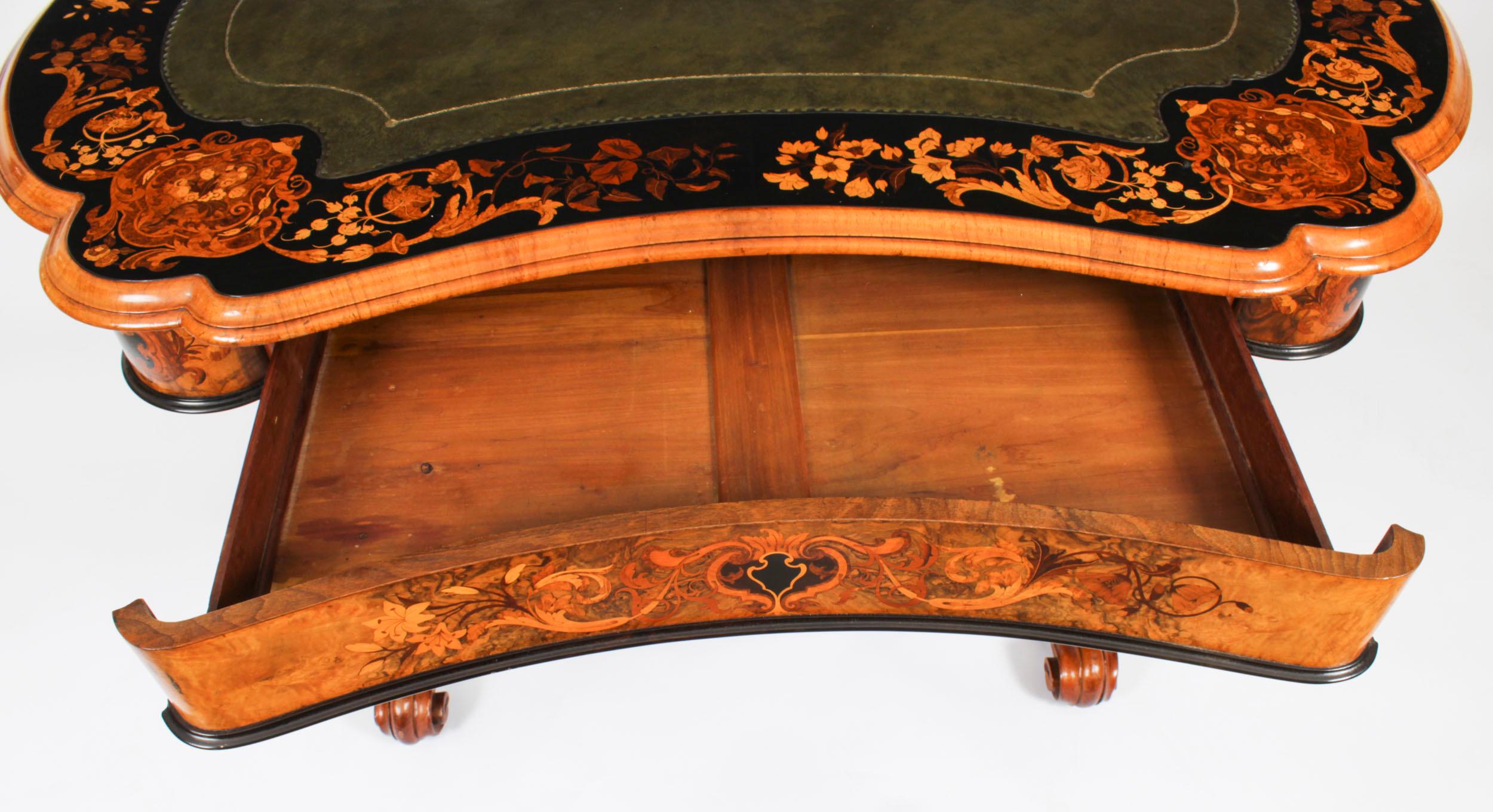 Antique William IV Burr Walnut Marquetry Kidney Shaped Writing Table Desk 19th C 6