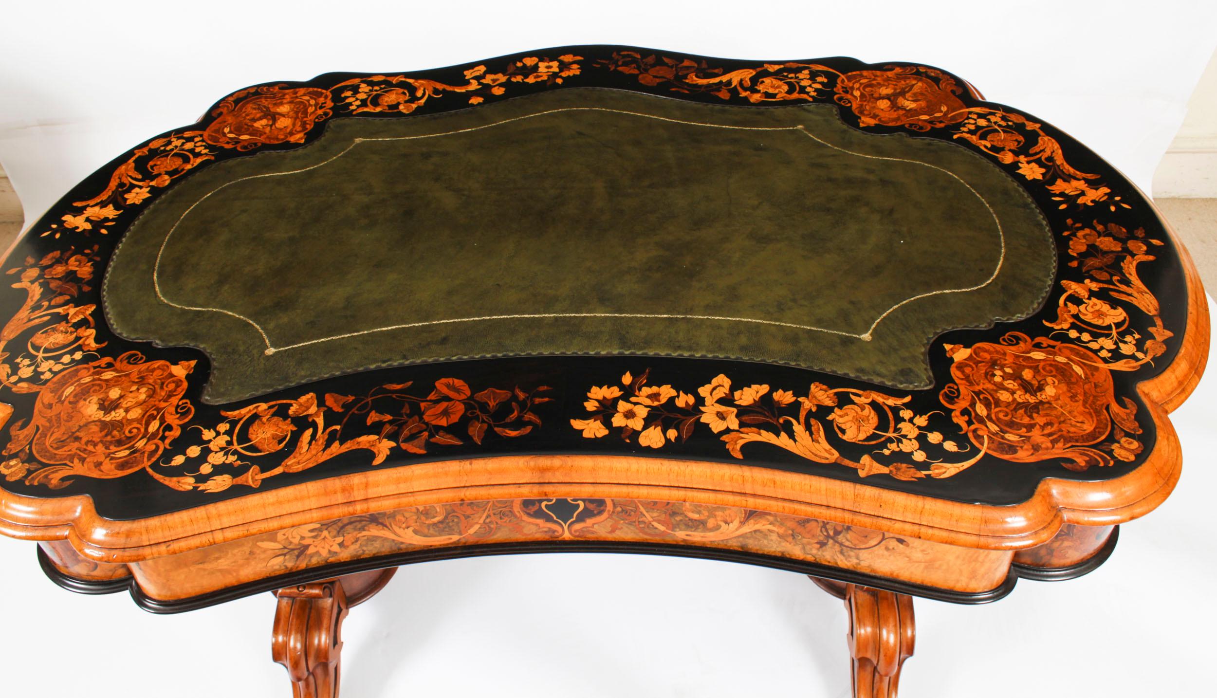 Antique William IV Burr Walnut Marquetry Kidney Shaped Writing Table Desk 19th C In Good Condition In London, GB
