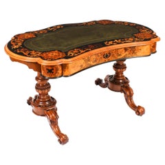 Antique William IV Burr Walnut Marquetry Kidney Shaped Writing Table Desk 19th C