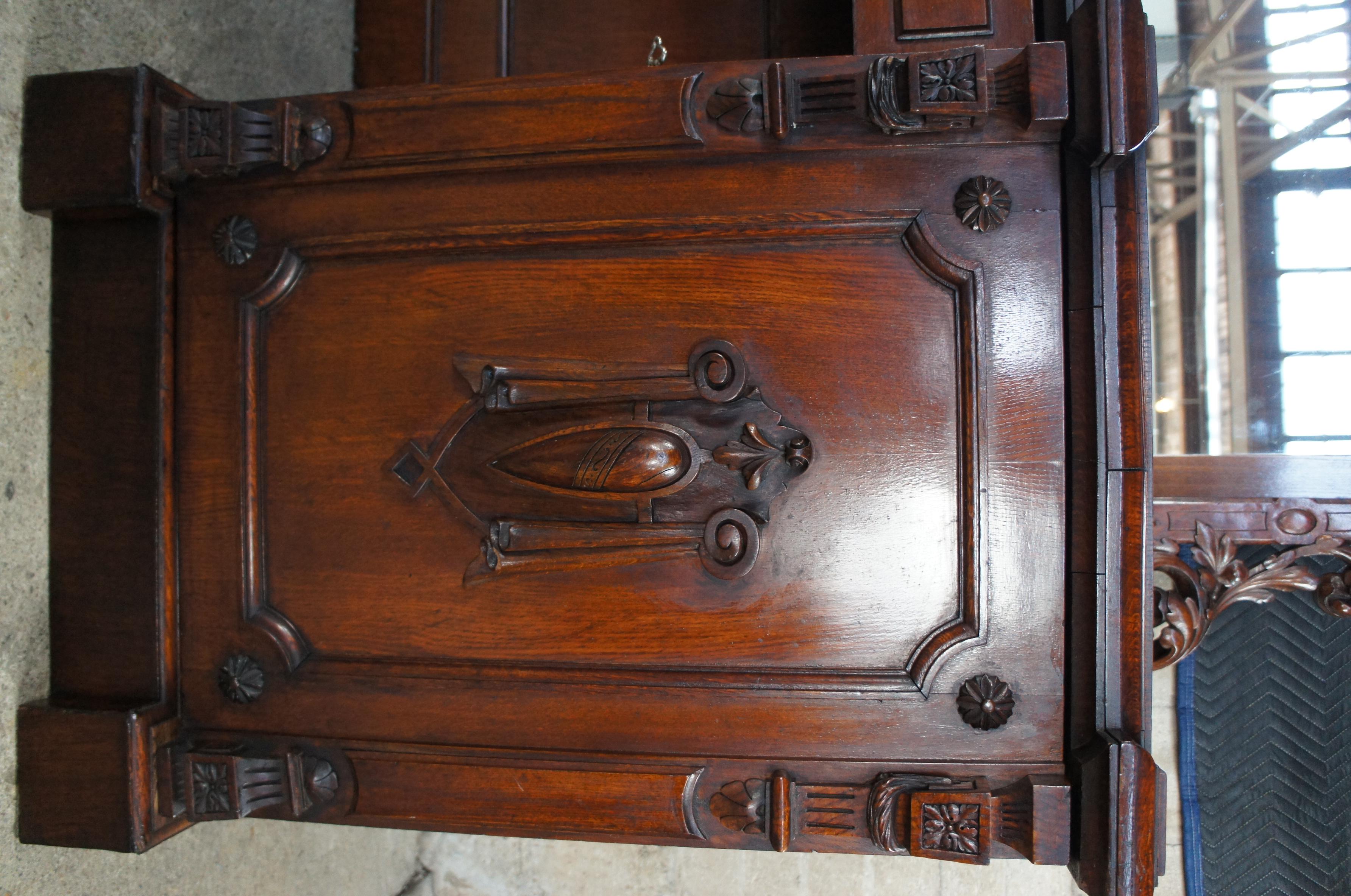 Antique William IV Carved Oak Pedestal Sideboard & Mirror Buffet Server Barback  6