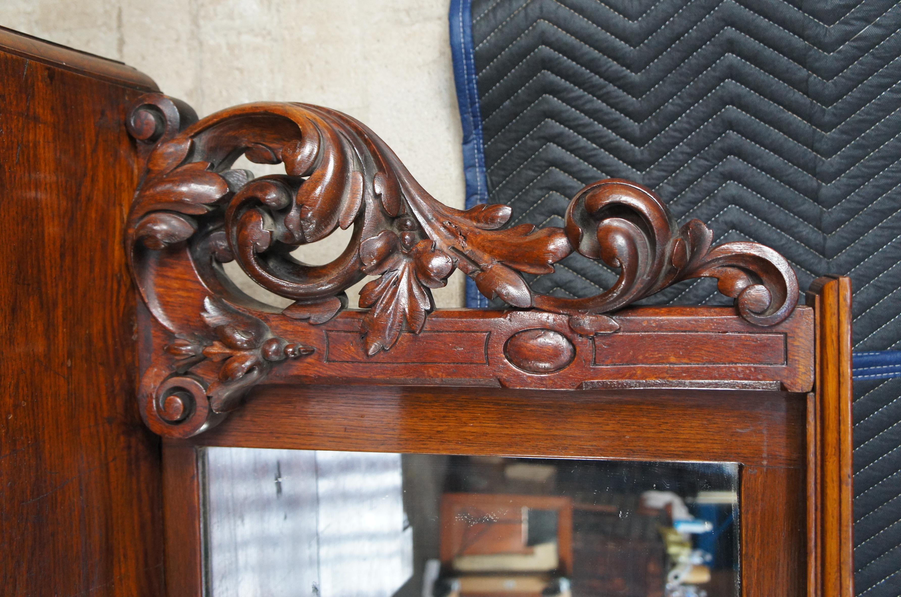 Antique William IV Carved Oak Pedestal Sideboard & Mirror Buffet Server Barback  5