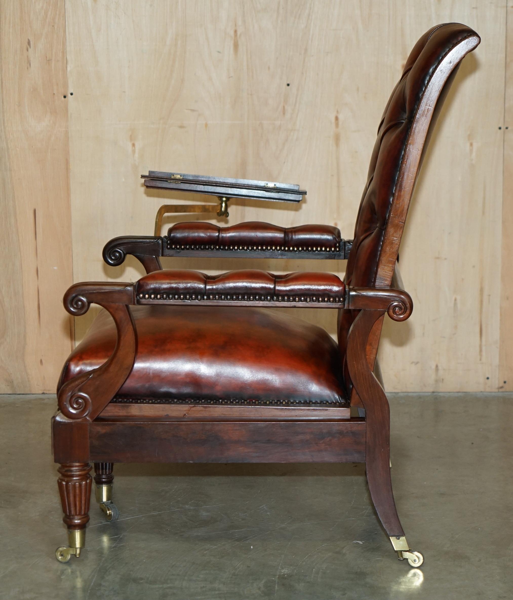 ANTIQUE WILLIAM IV Chesterfield OXBLOOD LEATHER RECLINING ARMCHAiR WRITING SLOPE in vendita 6
