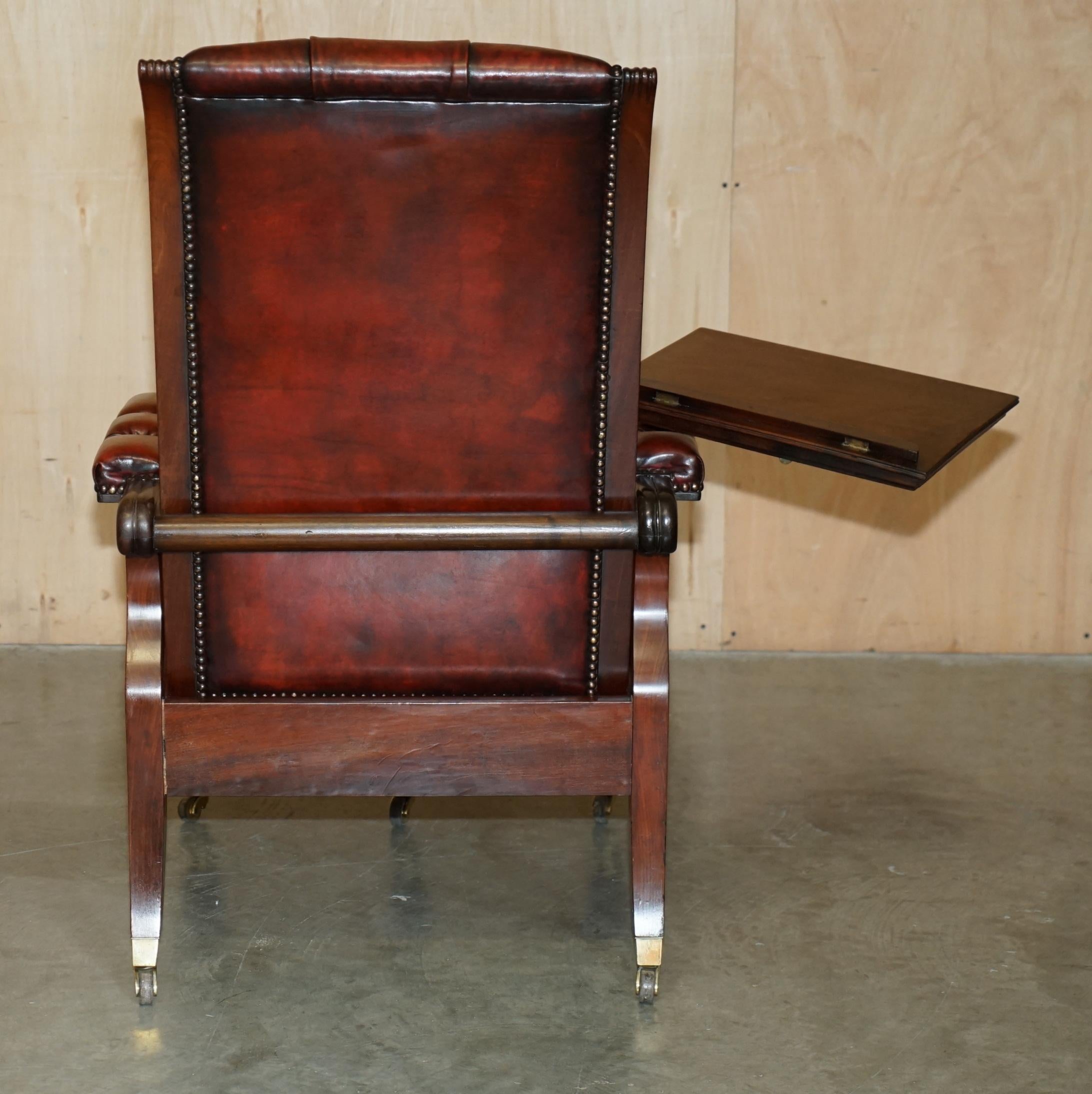 ANTIQUE WILLIAM IV Chesterfield OXBLOOD LEATHER RECLINING ARMCHAiR WRITING SLOPE in vendita 7