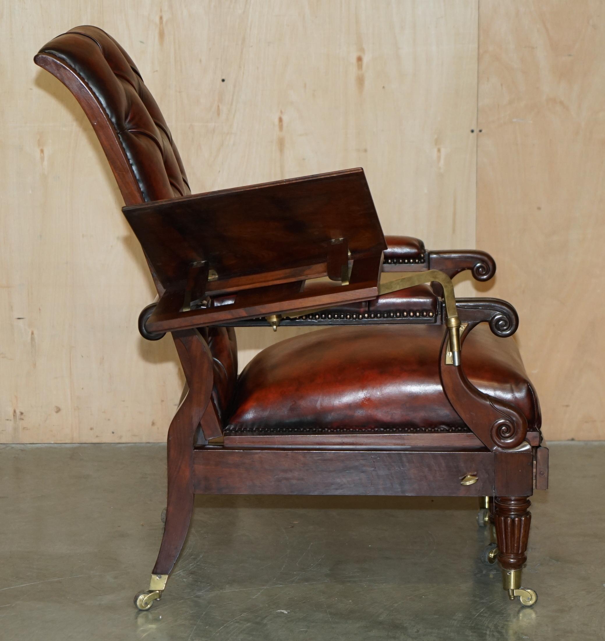 ANTIQUE WILLIAM IV Chesterfield OXBLOOD LEATHER RECLINING ARMCHAiR WRITING SLOPE in vendita 8