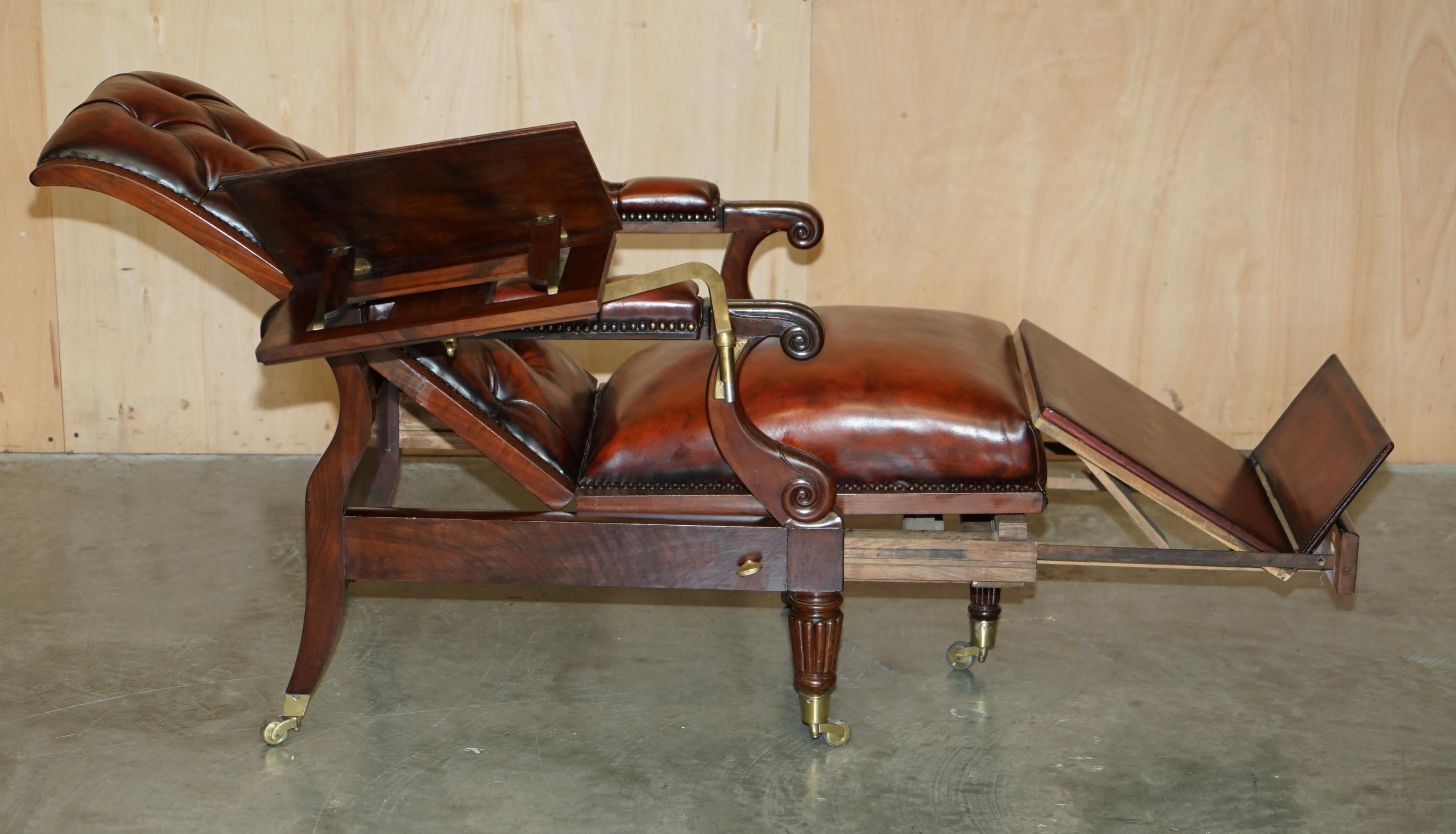 ANTIQUE WILLIAM IV Chesterfield OXBLOOD LEATHER RECLINING ARMCHAiR WRITING SLOPE in vendita 9