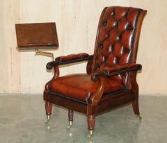 ANTIQUE WILLIAM IV CHESTERFIELD OXBLOOD LEATHER RECLINING ARMCHAiR WRITING SLOPE