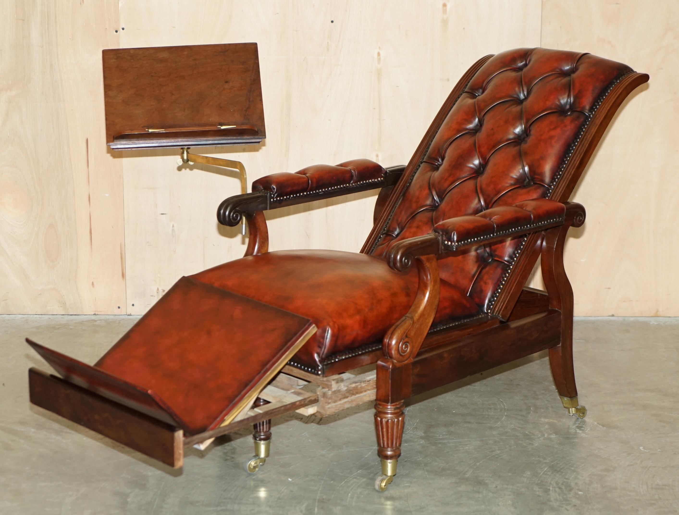 Guglielmo IV ANTIQUE WILLIAM IV Chesterfield OXBLOOD LEATHER RECLINING ARMCHAiR WRITING SLOPE in vendita