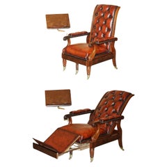 ANTIQUE WILLIAM IV CHESTERFIELD OXBLOOD LEATHER RECLINING ARMCHAiR WRITING SLOPE