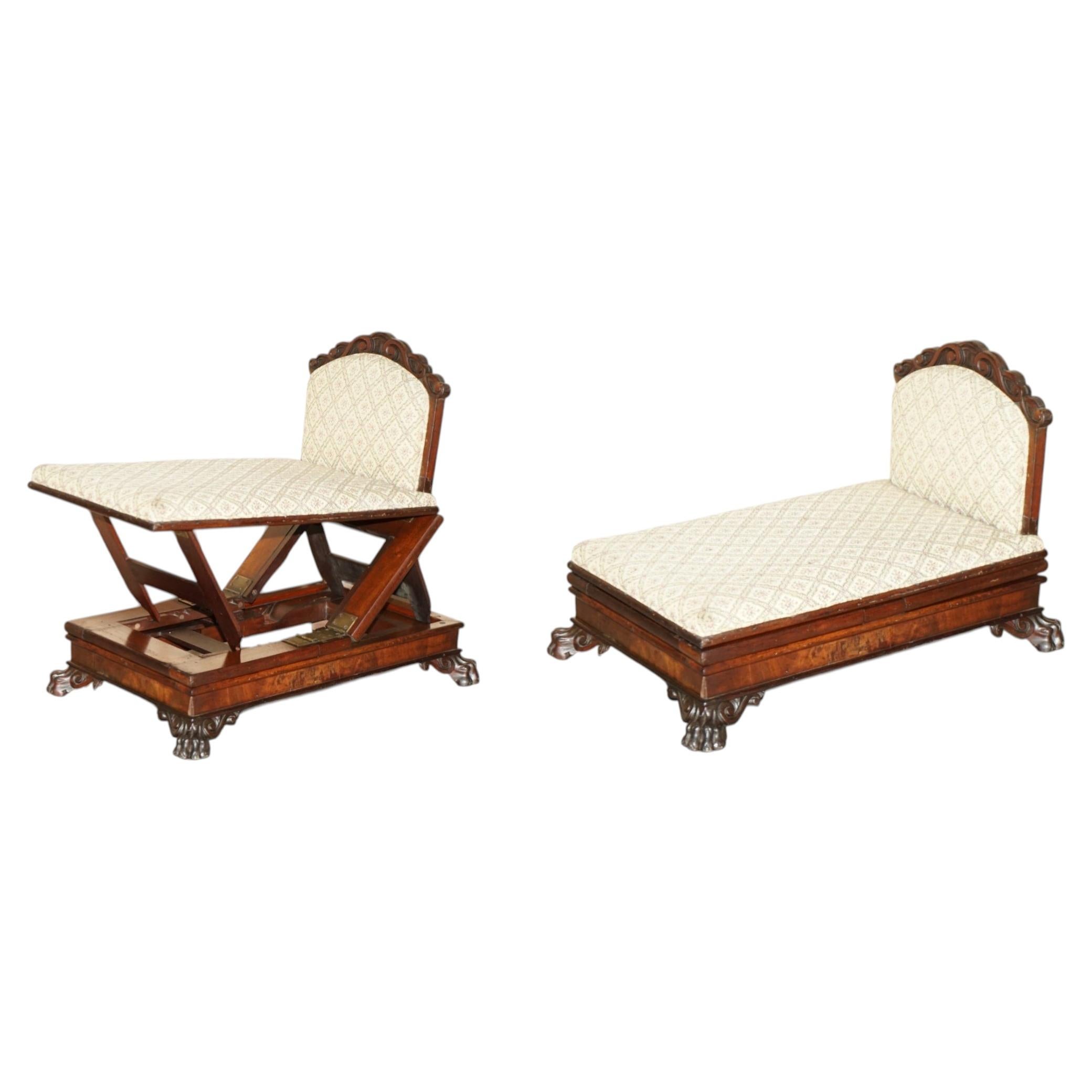 ANTiQUE WILLIAM IV CIRCA 1830 ADJUSTABLE FLAMED HARDWOOD METAMORPHIC FOOTSTOOL For Sale