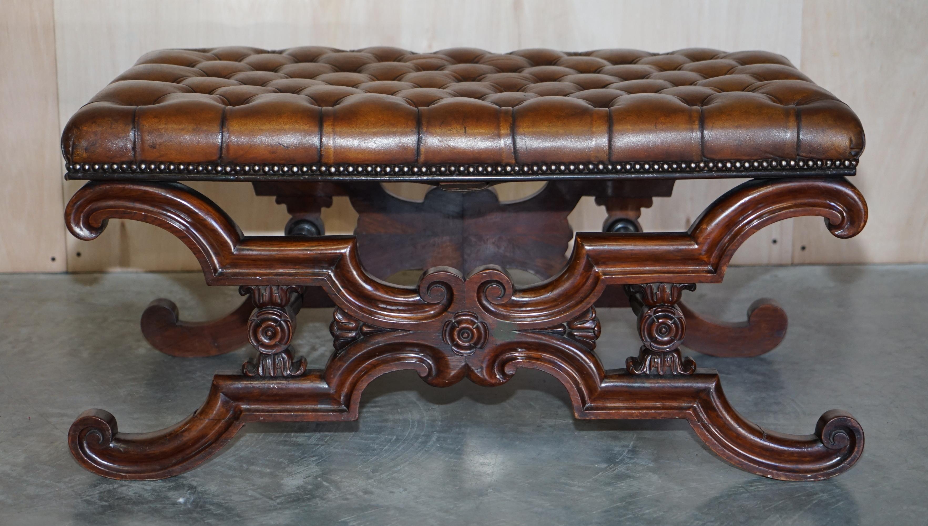 We are delighted to offer for sale this stunning original William IV circa 1830 solid Rosewood hand dyed brown leather bench stool.

An absolutely stunning find, much larger than it looks, this is big enough to be a small coffee table stool or to