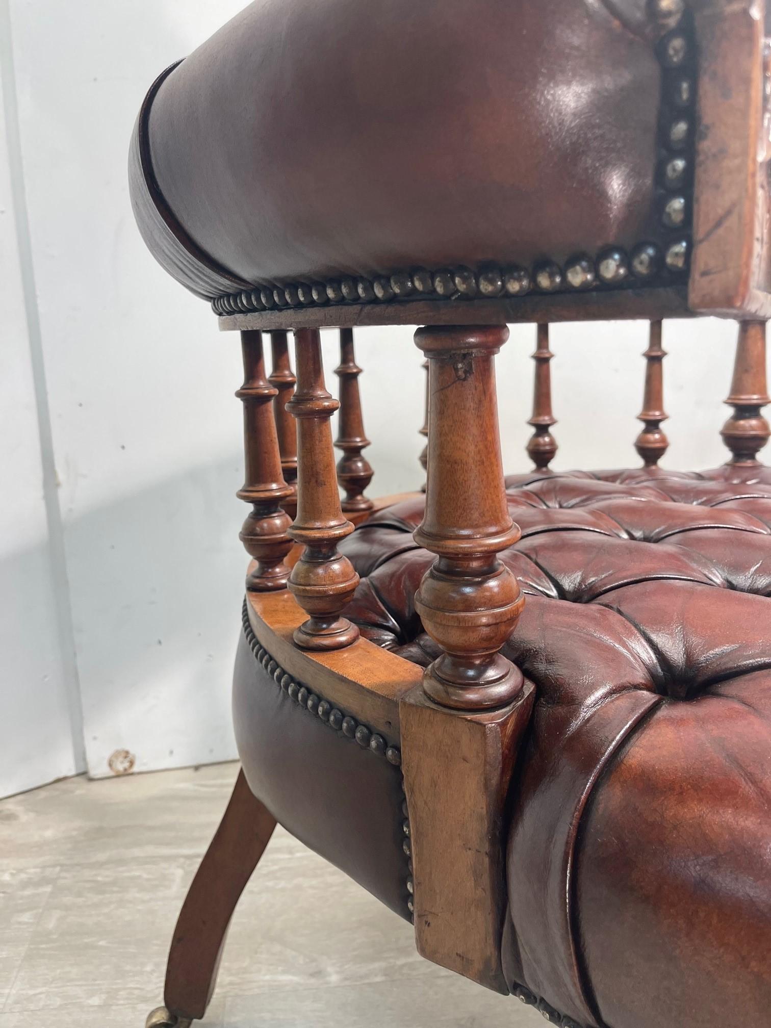 Antique William IV circa 1830 Restored Chesterfield Brown Leather Captains Chair 3
