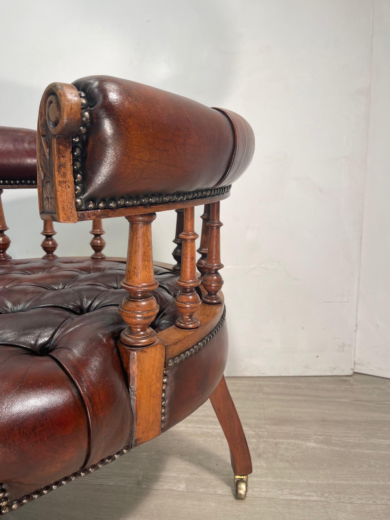 Antique William IV circa 1830 Restored Chesterfield Brown Leather Captains Chair 5