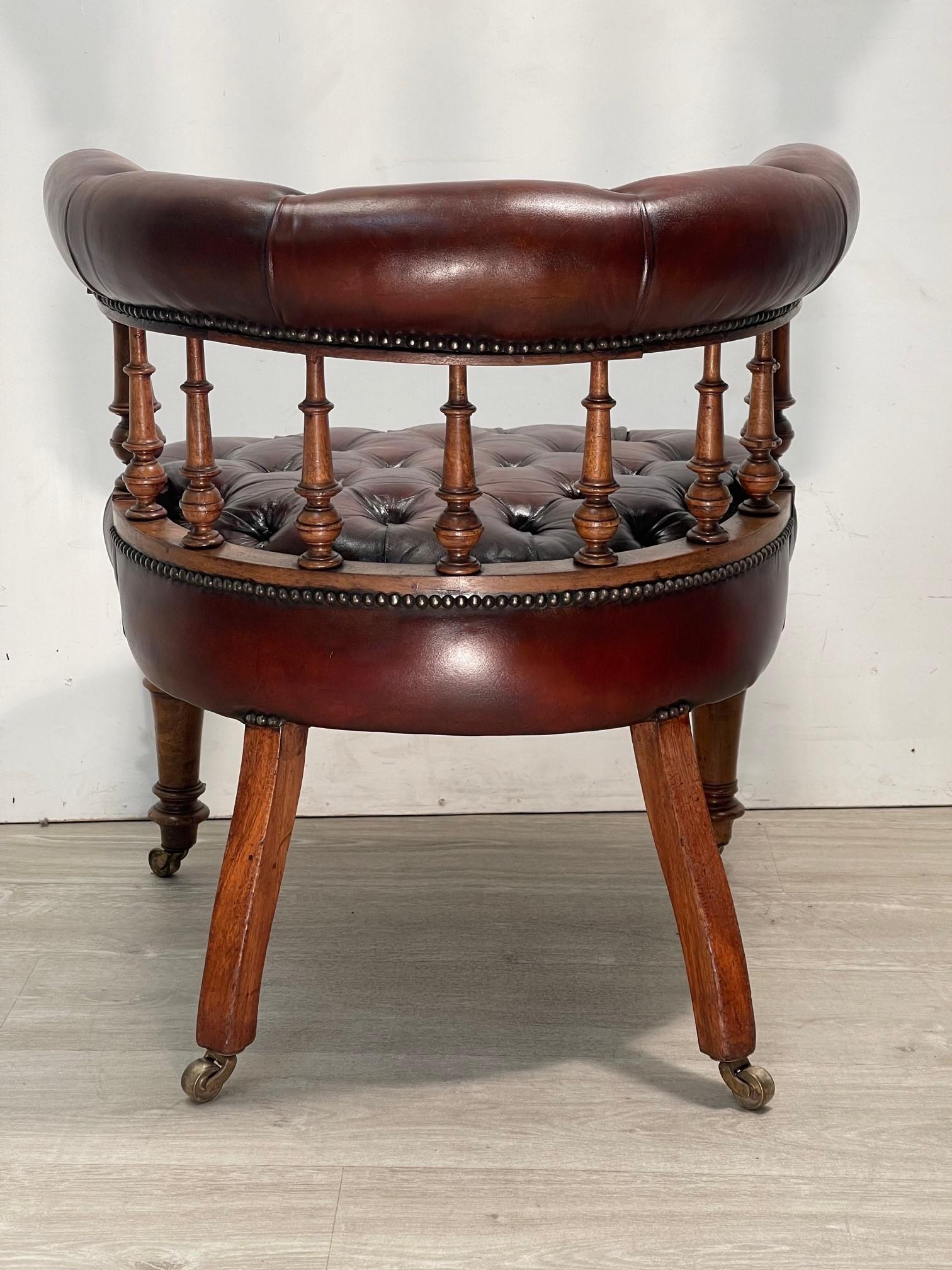Late Victorian Antique William IV circa 1830 Restored Chesterfield Brown Leather Captains Chair