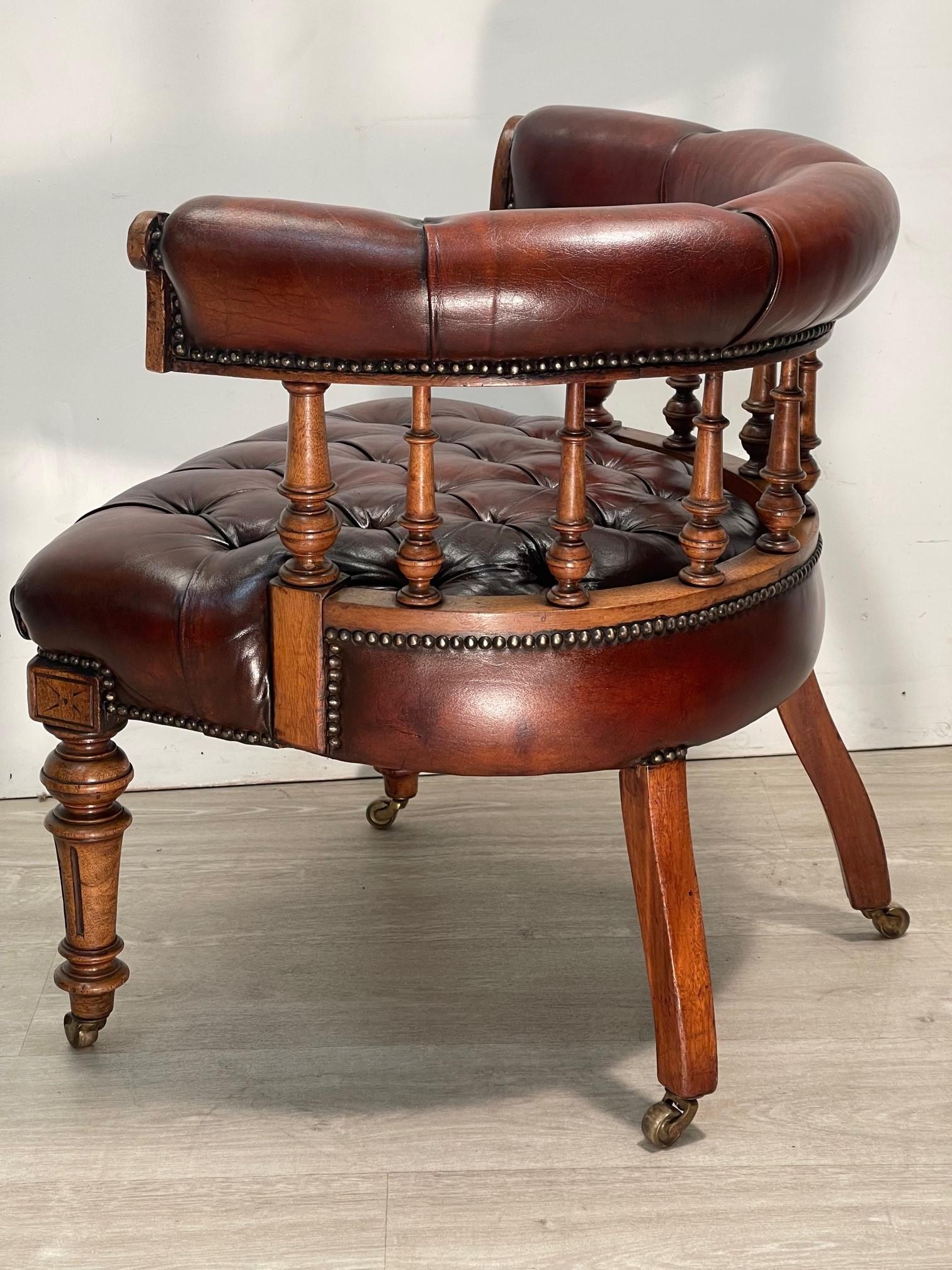 English Antique William IV circa 1830 Restored Chesterfield Brown Leather Captains Chair