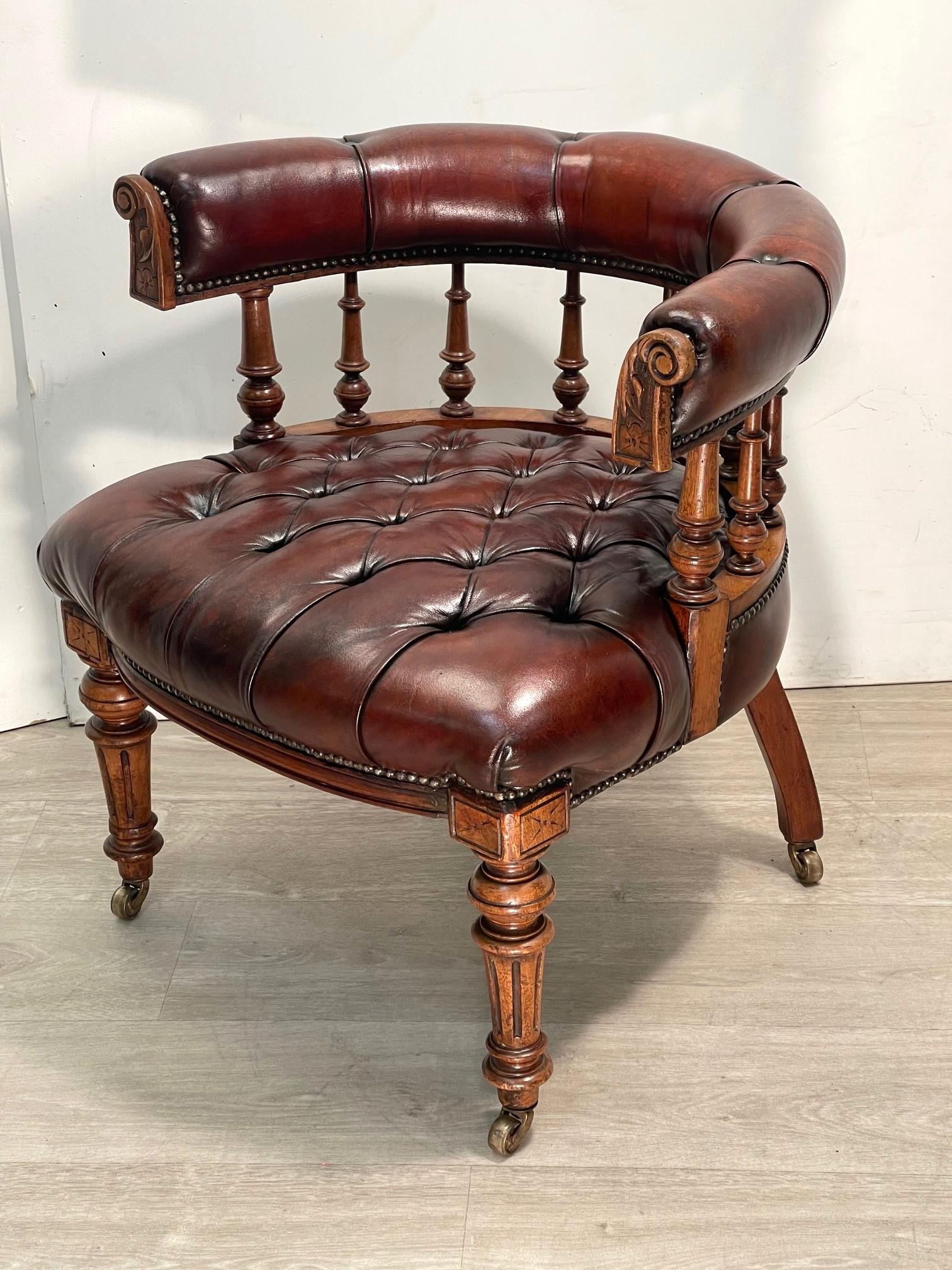 Hand-Crafted Antique William IV circa 1830 Restored Chesterfield Brown Leather Captains Chair