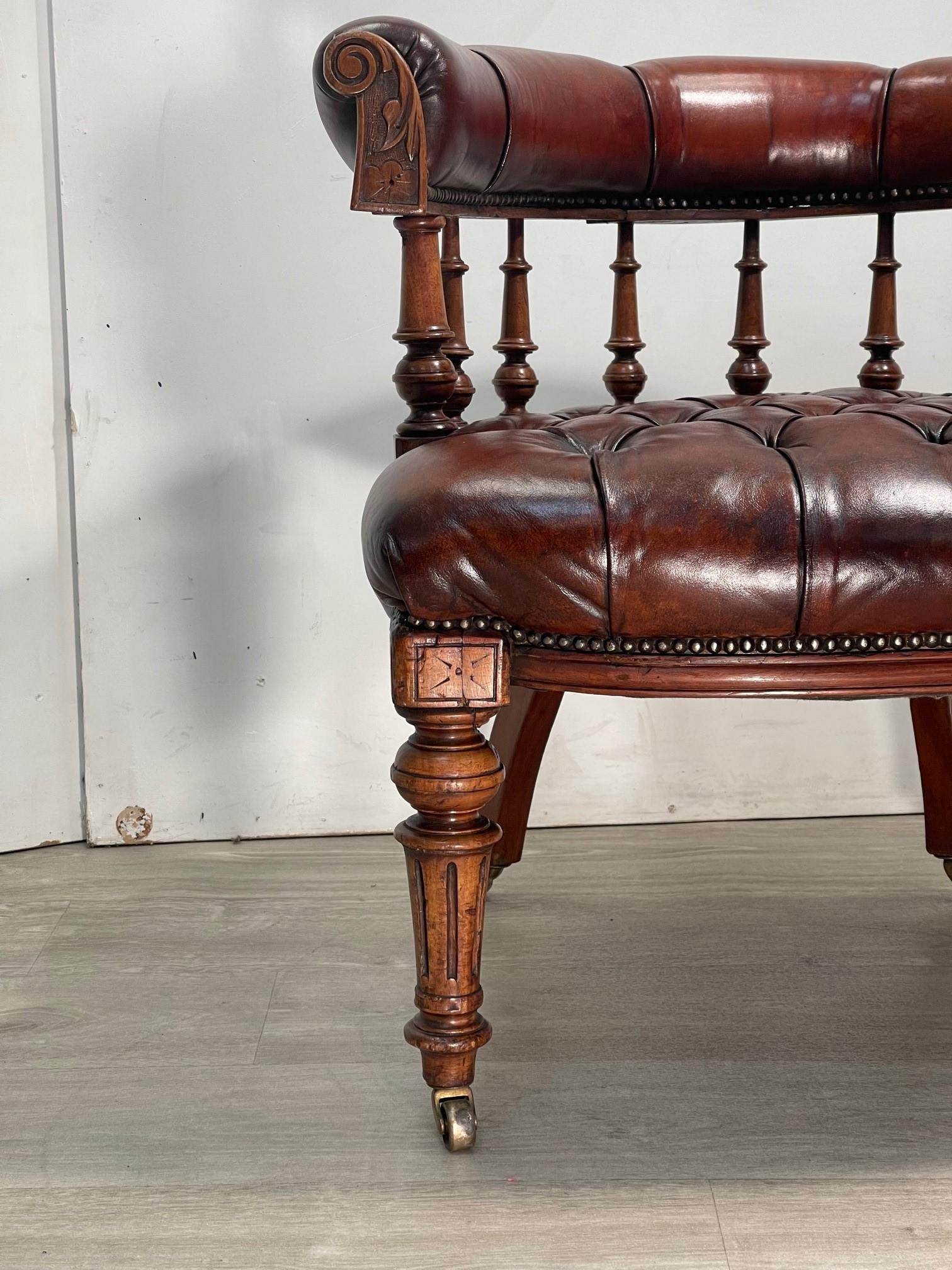 19th Century Antique William IV circa 1830 Restored Chesterfield Brown Leather Captains Chair