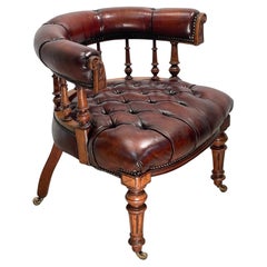 Antique William IV circa 1830 Restored Chesterfield Brown Leather Captains Chair