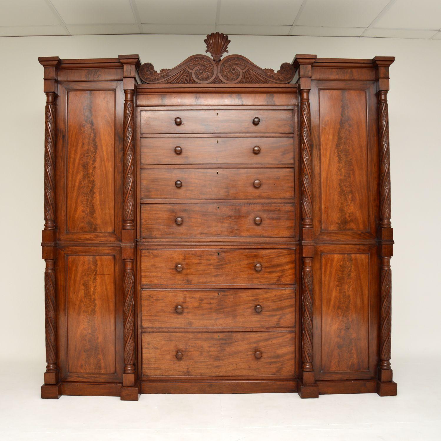 A superb antique William IV period compactum wardrobe. This was made in England & dates from around the 1830-1840’s period.

This is of amazing quality and is a most impressive piece. There are two tall sentry box style hanging compartments on