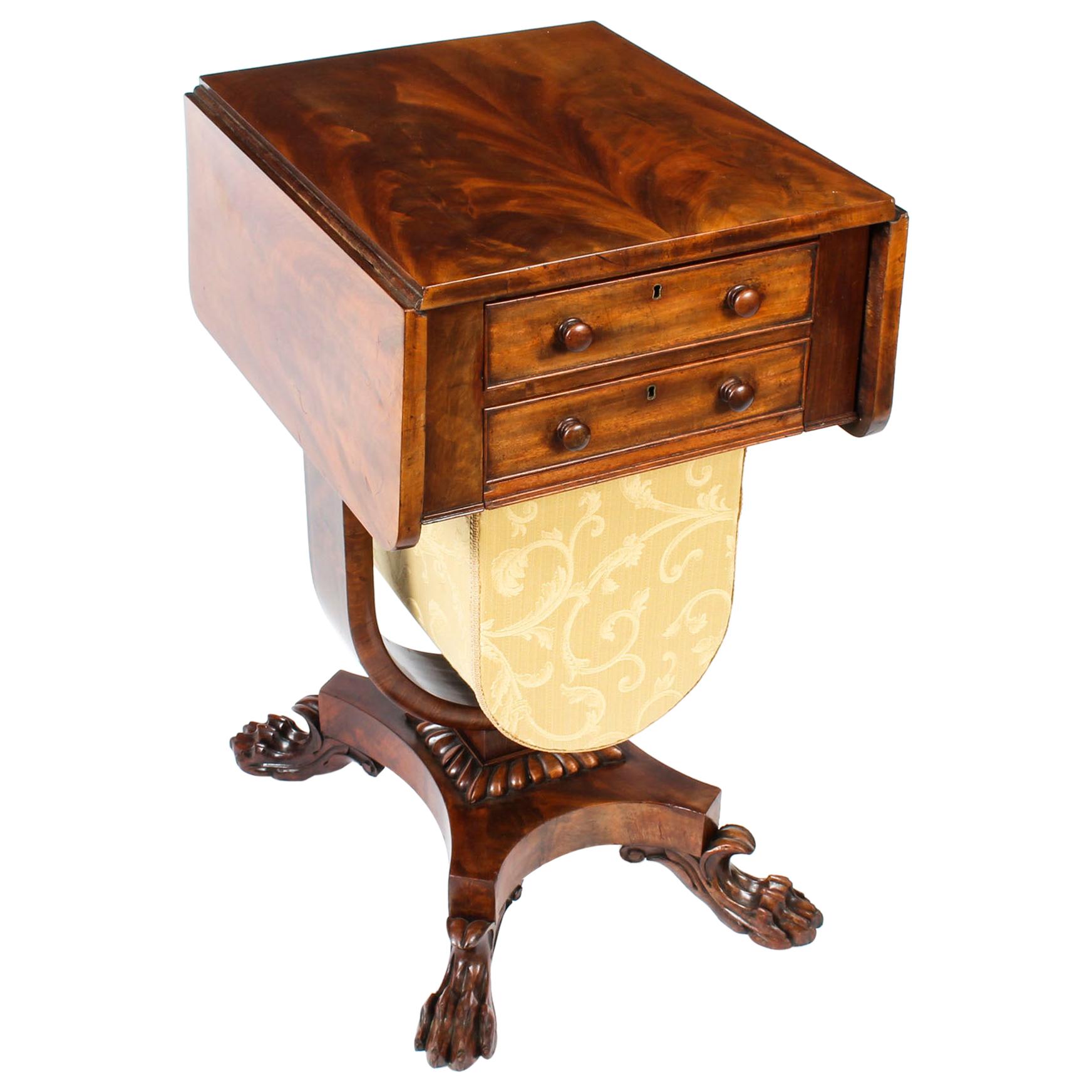 Antique William IV Drop-Leaf Work Occasional Table Flame Mahogany, 19th Century For Sale