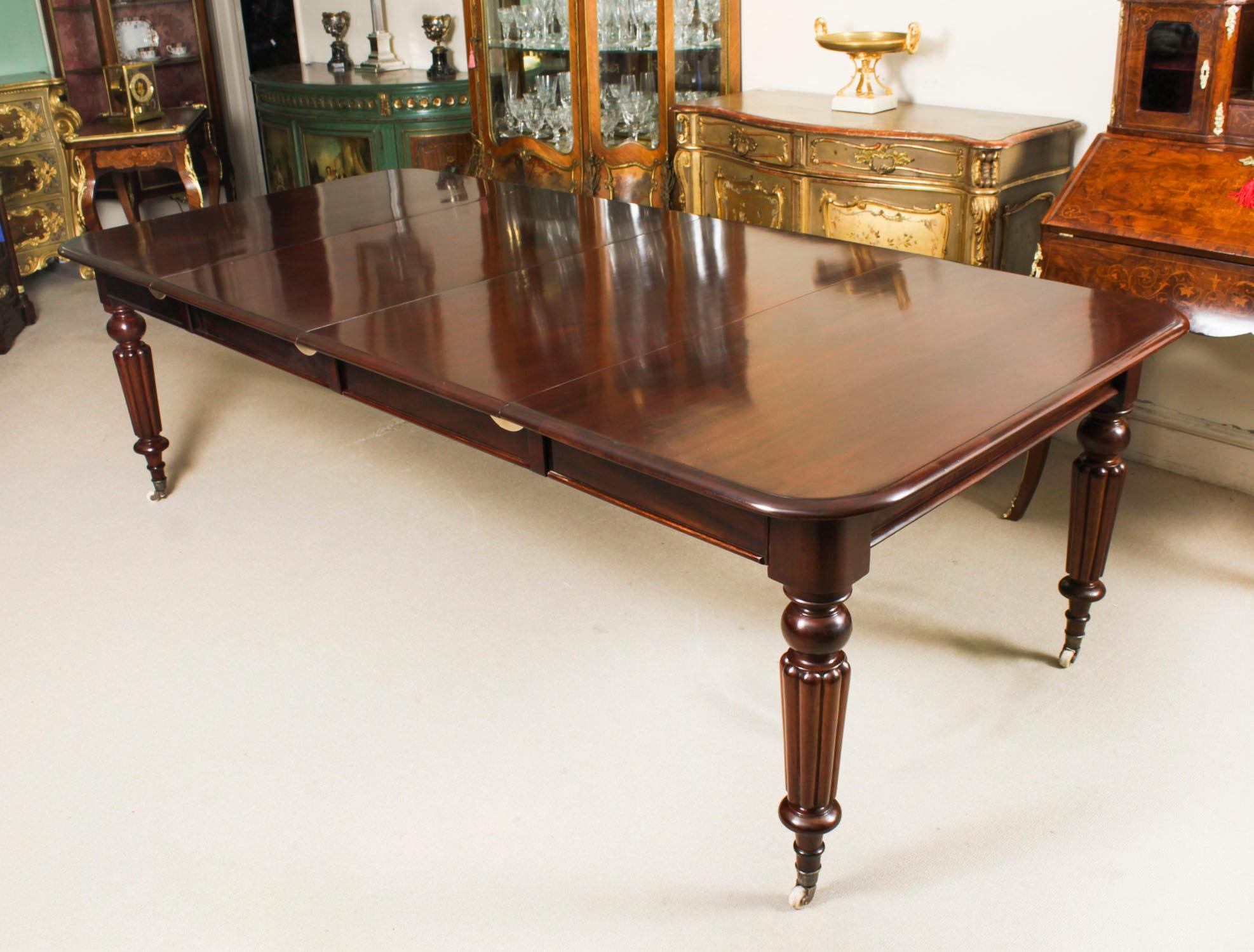 Antigua Mesa de Comedor Extensible William IV Siglo XIX y 10 Sillas con Respaldo Globo Guillermo IV