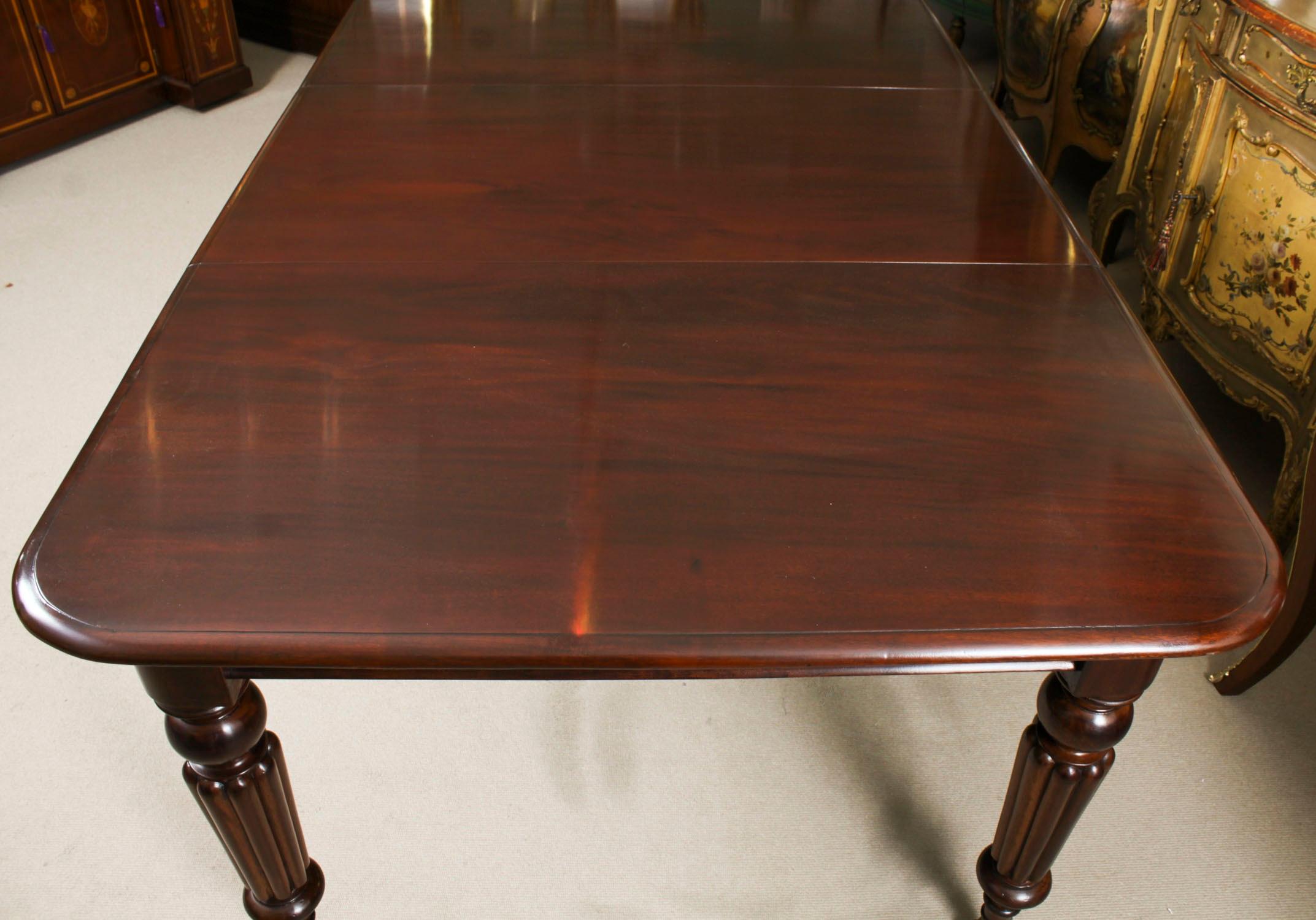 Antigua Mesa de Comedor Extensible William IV Siglo XIX y 10 Sillas con Respaldo Globo Caoba