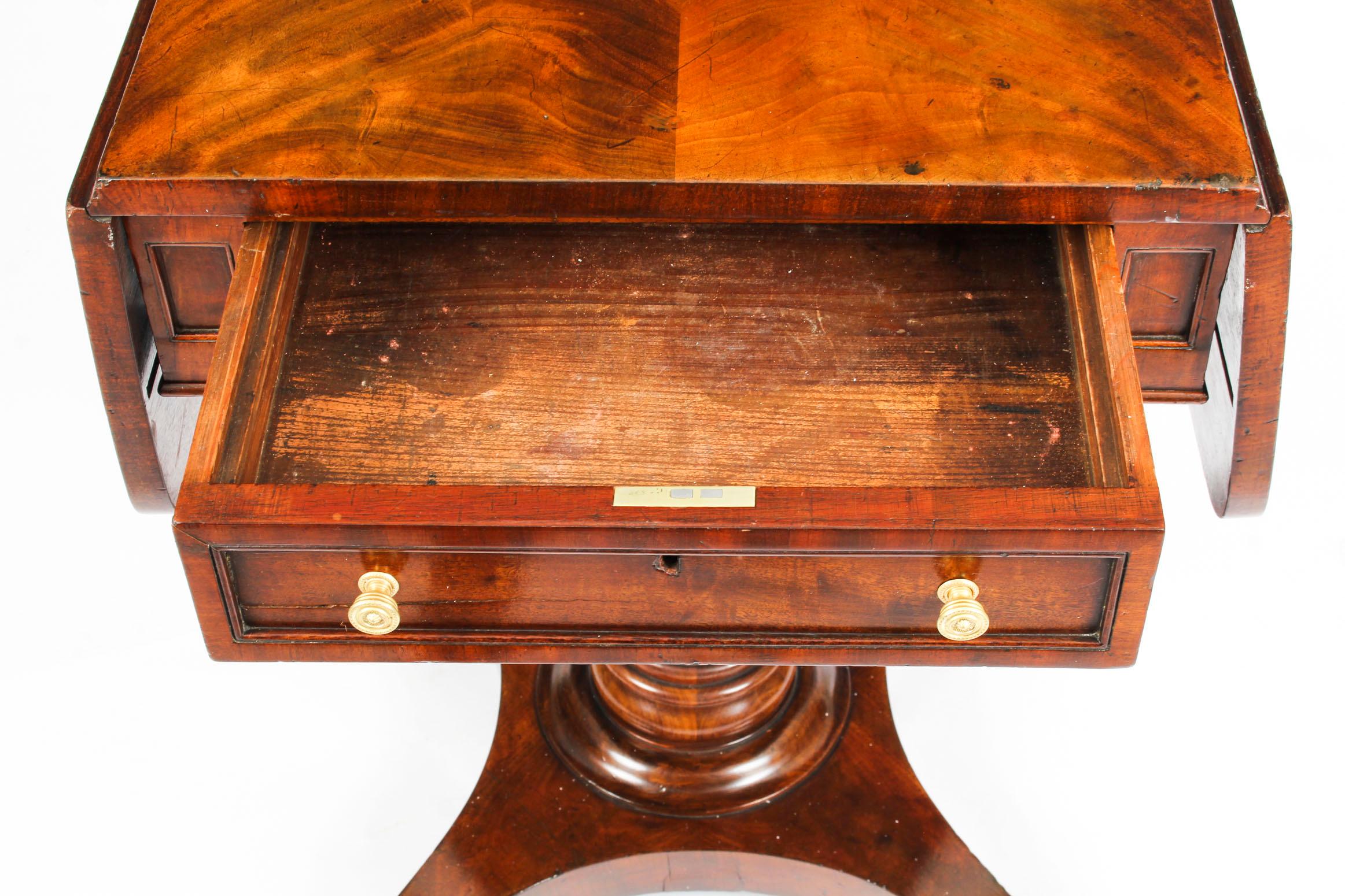 Antique William IV Flame Mahogany Drop-Leaf Work Table, 19th Century 5