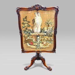 Antico William IV Gillows intagliato in legno di palissandro inclinato Tavolo a treppiede Schermo per il fuoco