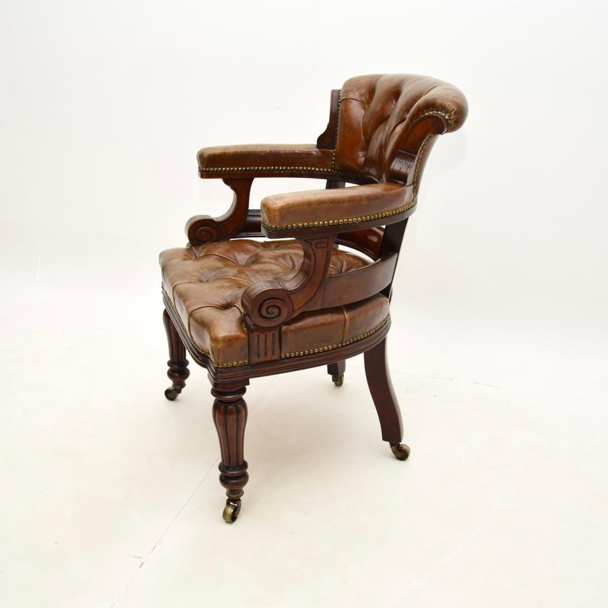British Antique William IV Leather Desk Chair For Sale