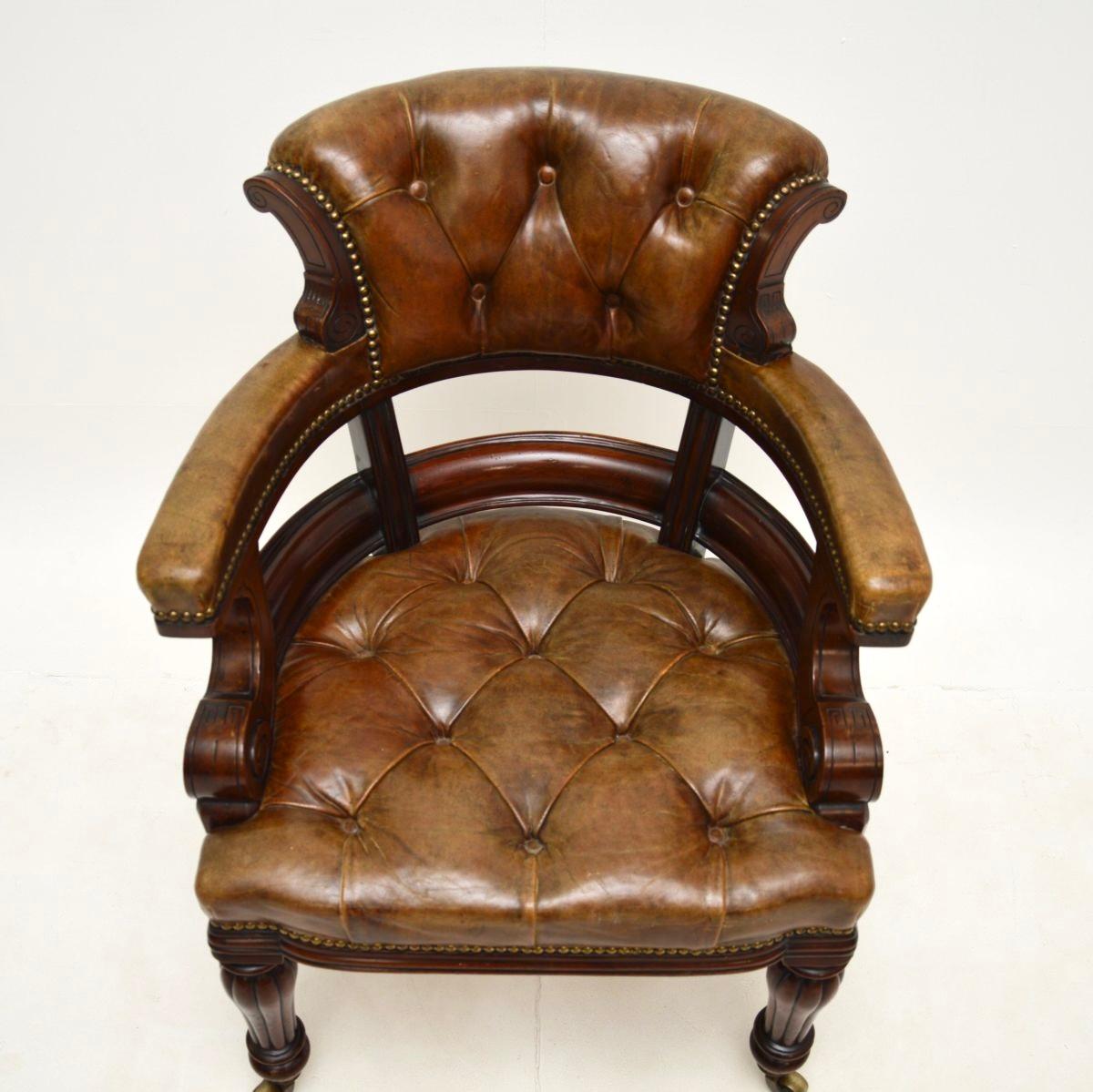 Mid-19th Century Antique William IV Leather Desk Chair For Sale