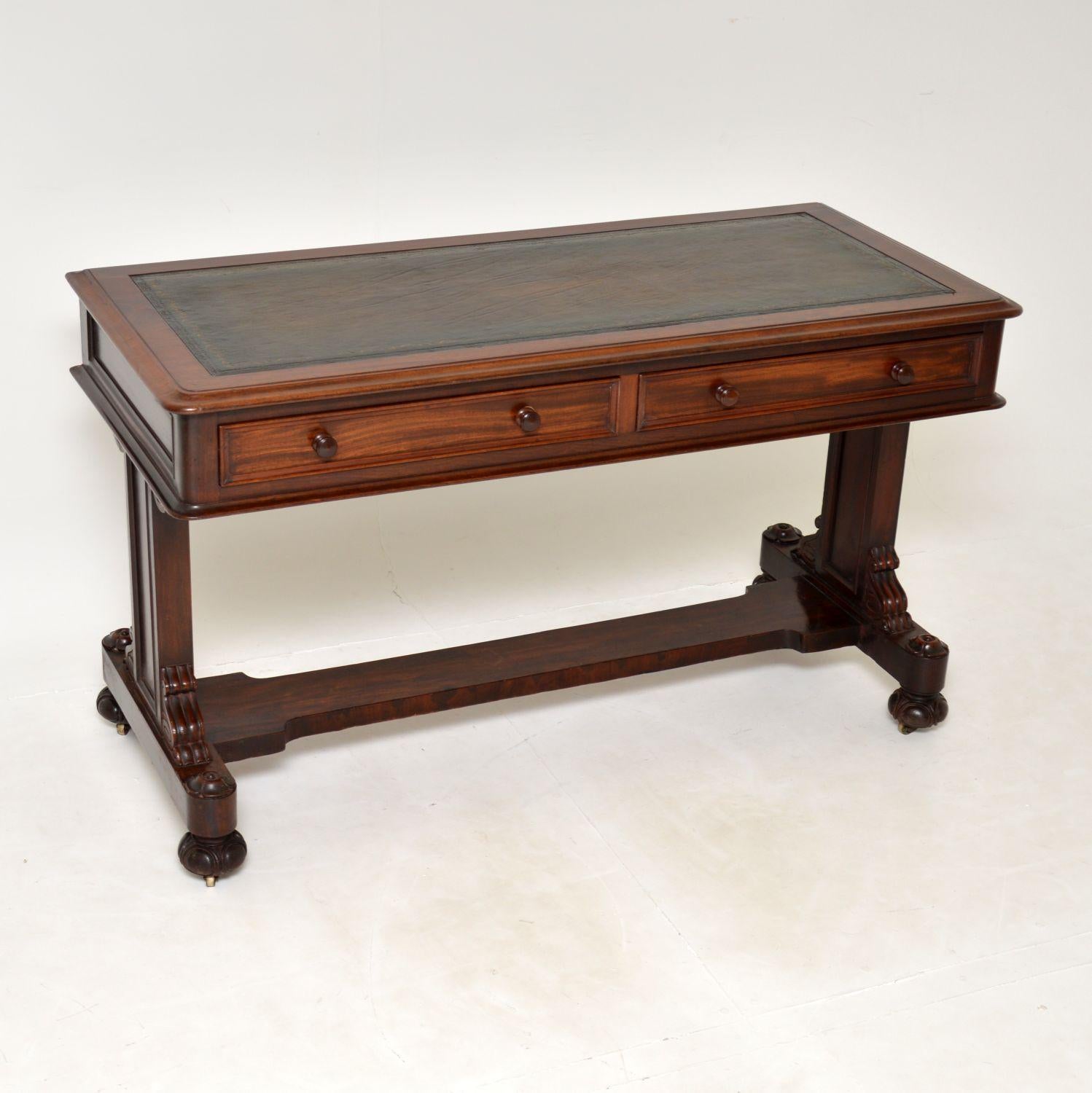 A superb antique William IV period leather top desk. This was made in England, it dates from around the 1830-1840’s period.

It is of excellent quality, it’s very well built with generous proportions & has a beautiful hand coloured, gold tooled