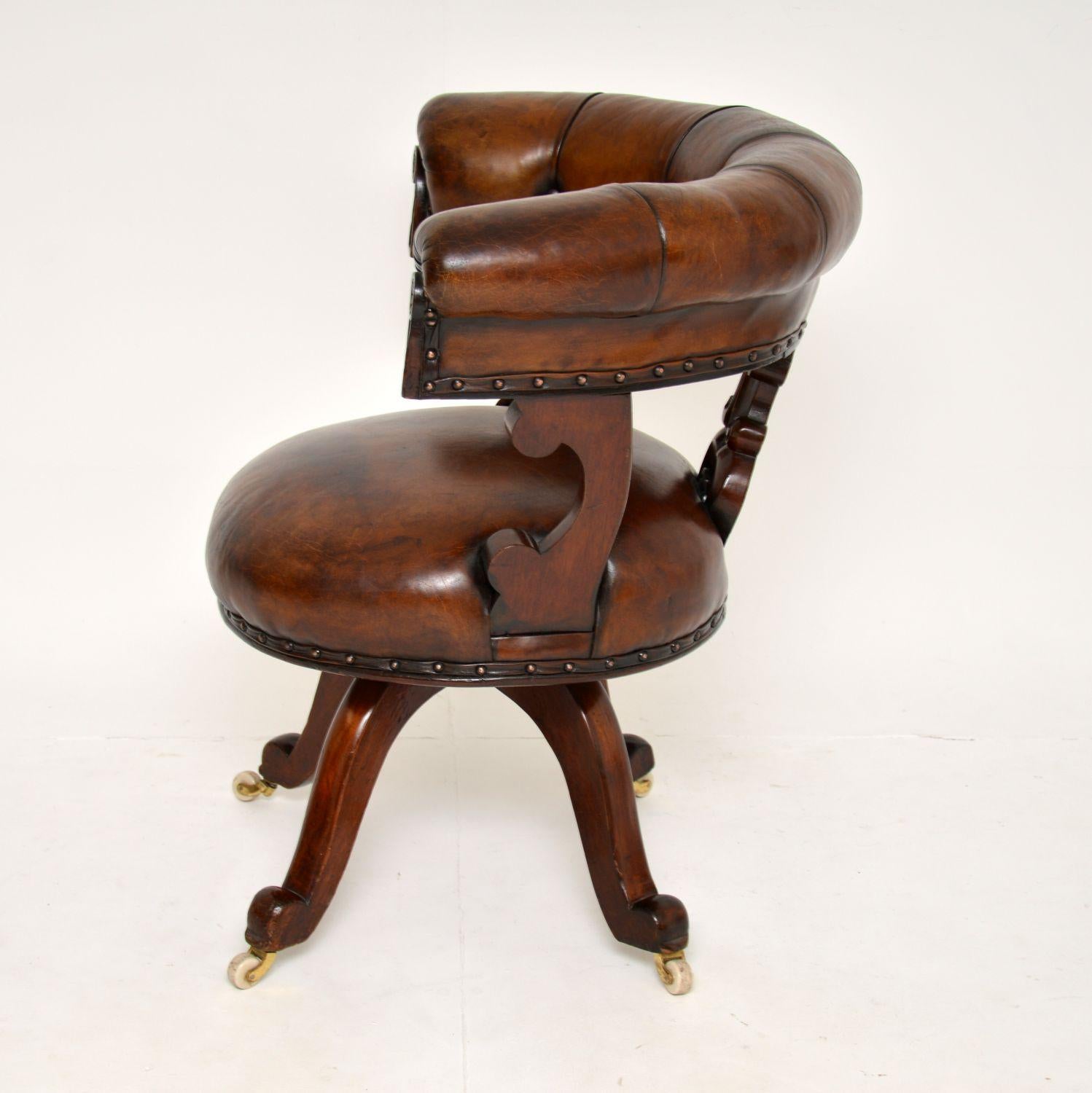 English Antique William IV Leather & Wood Desk Chair