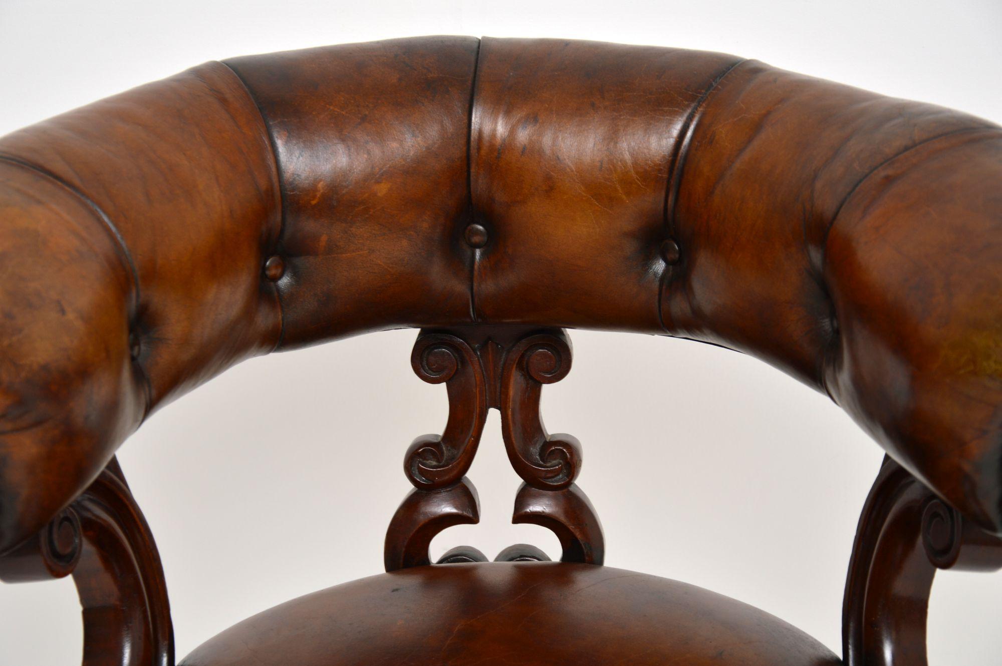 19th Century Antique William IV Leather & Wood Desk Chair