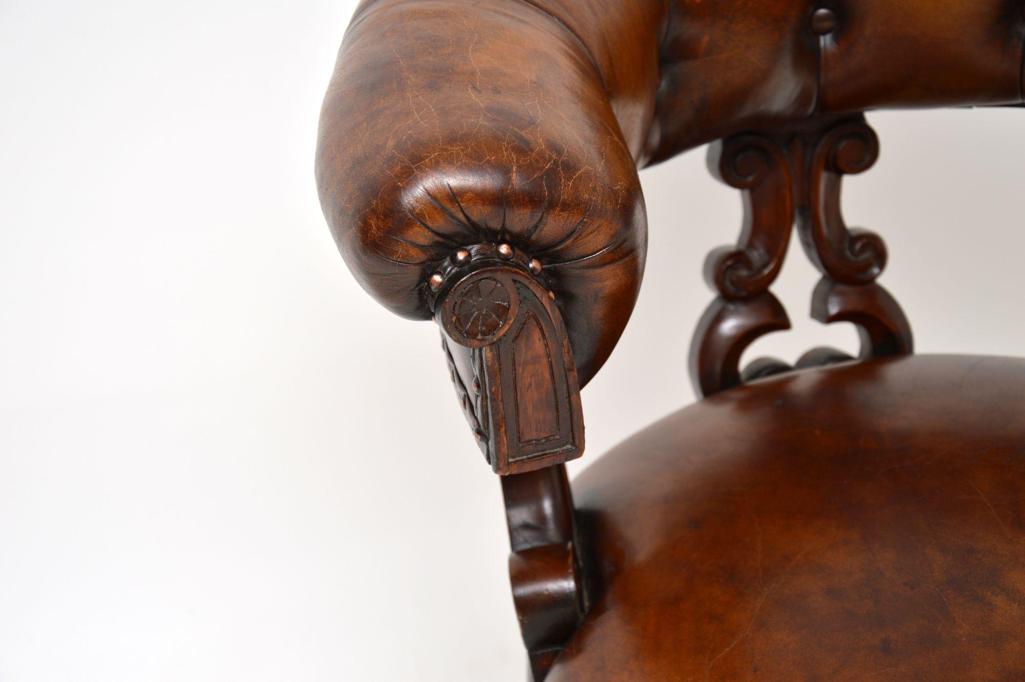 Antique William IV Leather & Wood Desk Chair 1