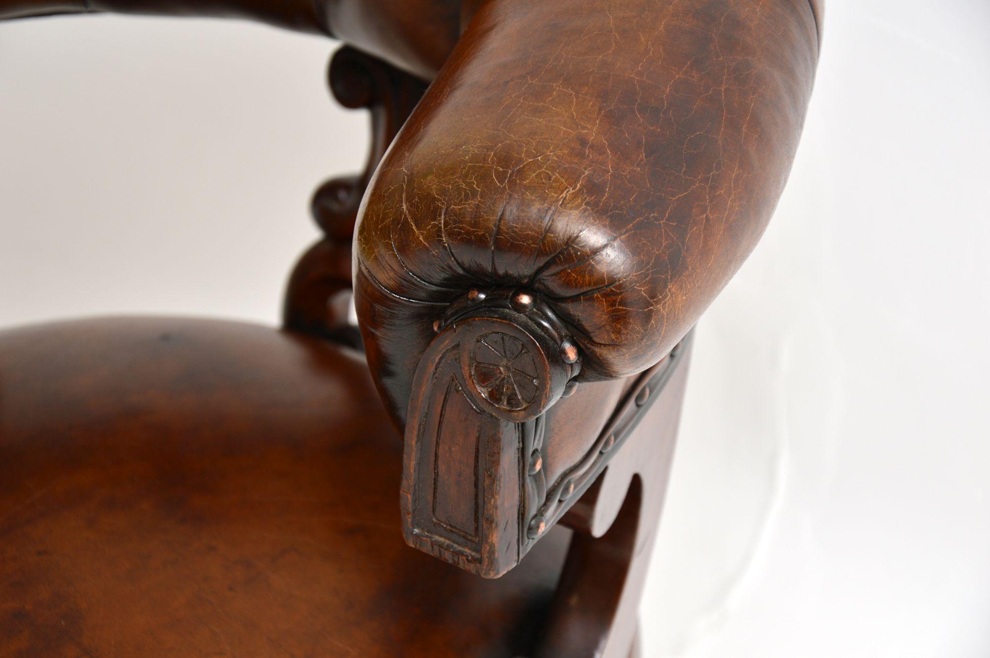 Antique William IV Leather & Wood Desk Chair 2