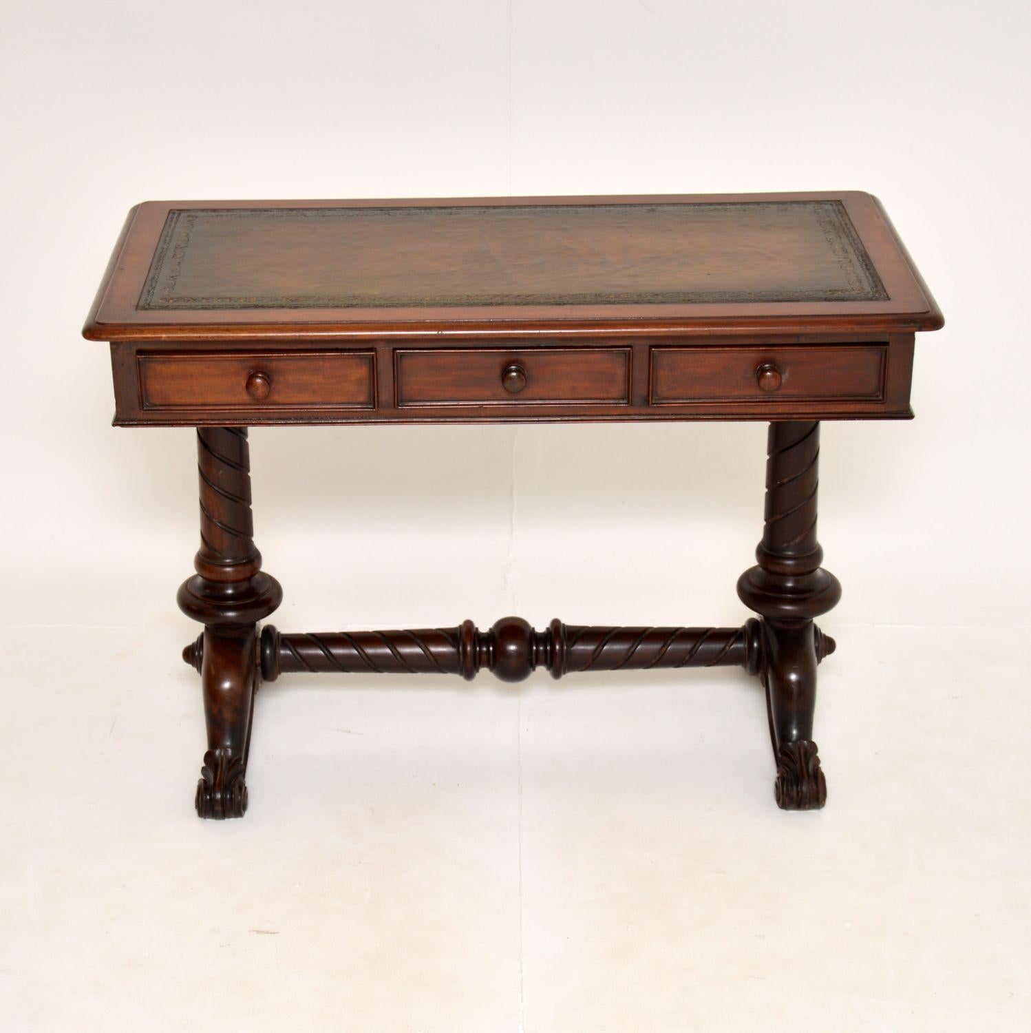 A fantastic original William IV period desk. This was made in England, it dates from around the 1830-1840’s.

It is of amazing quality and is of lovely proportions. The top has three drawers with turned wooden handles, and it sits on a very bold