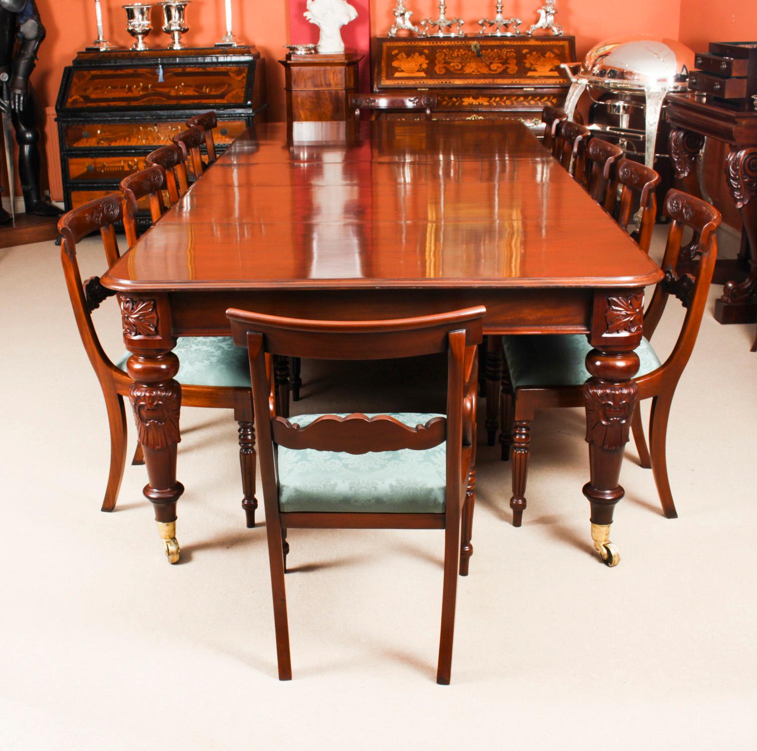 William IV Antique William iv Mahogany Dining Table 19th C & 12 Bar Back Dining Chairs