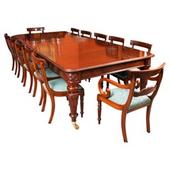 Antique William iv Mahogany Dining Table 19th C & 12 Bar Back Dining Chairs