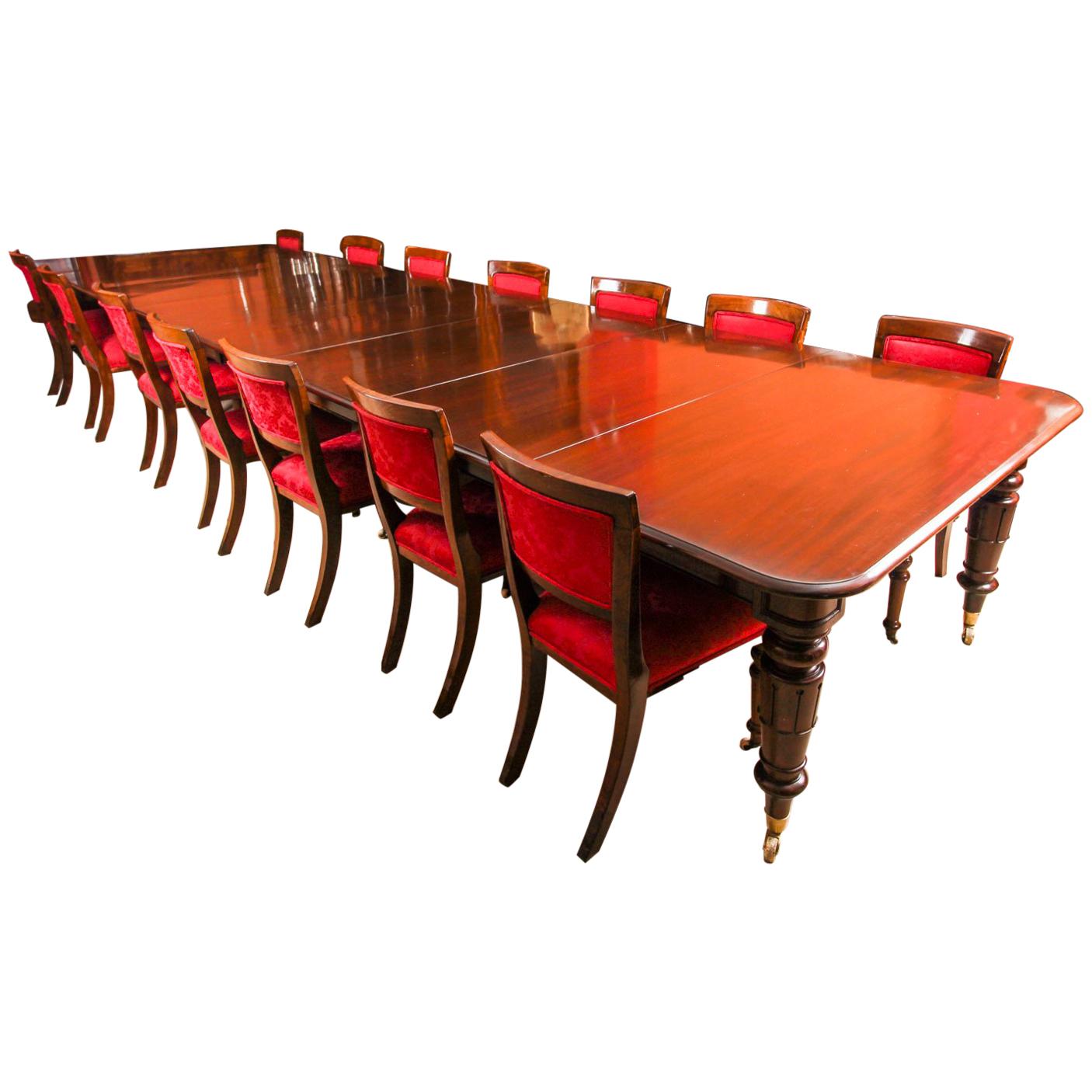 Antique William IV Mahogany Dining Table and 14 Dining Chairs 19th