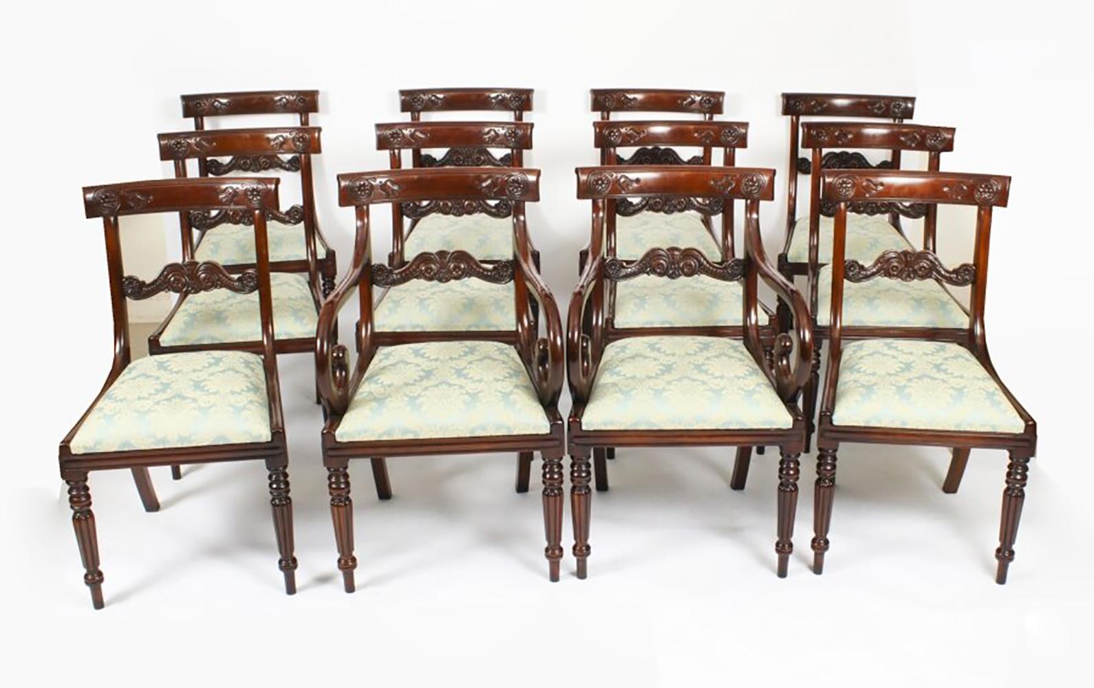 Ancienne table de salle à manger William IV en acajou C1835 &10 chaises de salle à manger à dossier bar 9
