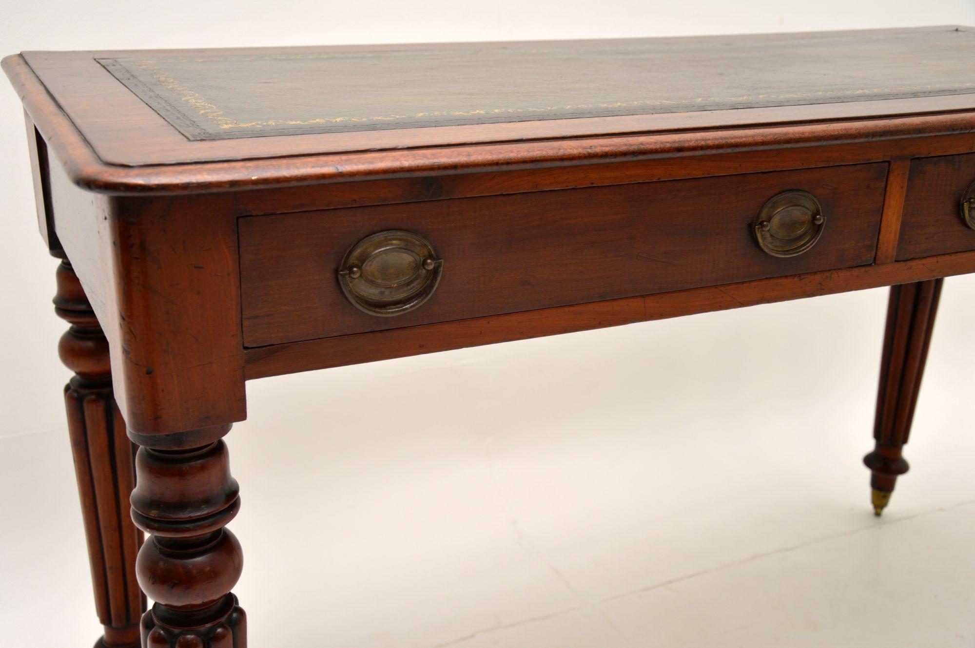 English Antique William IV Mahogany Leather Top Writing Table or Desk