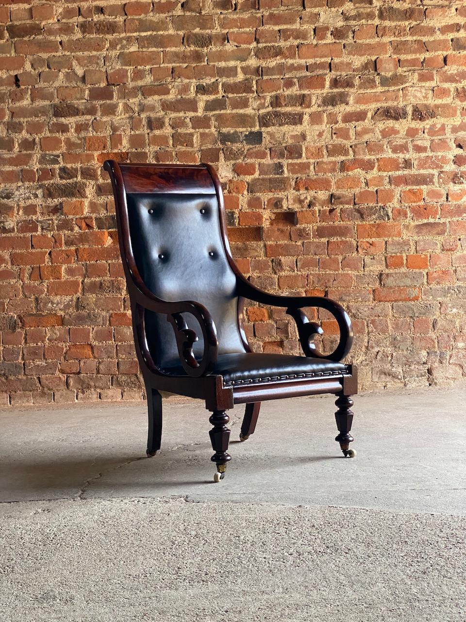English Antique William iv Mahogany Library Armchair, Circa 1835 For Sale