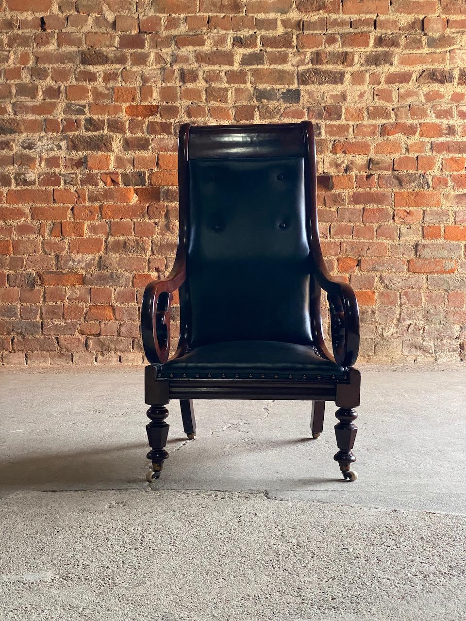 Mid-19th Century Antique William iv Mahogany Library Armchair, Circa 1835 For Sale