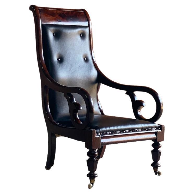 Antique William iv Mahogany Library Armchair, Circa 1835 For Sale
