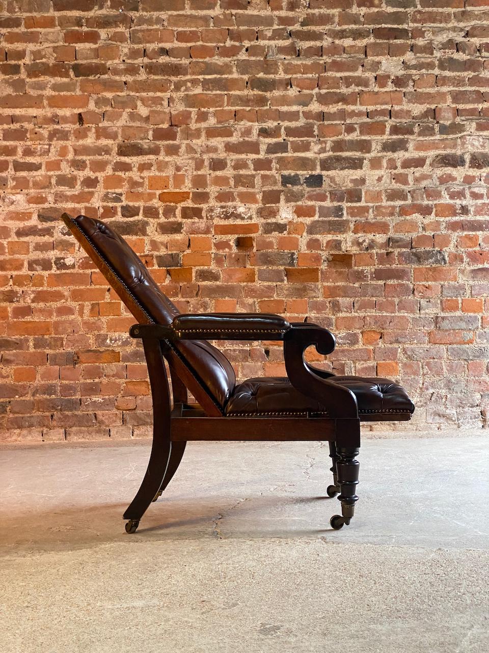 Leather Antique William IV Mahogany Reclining Library Armchair Circa 1835 For Sale