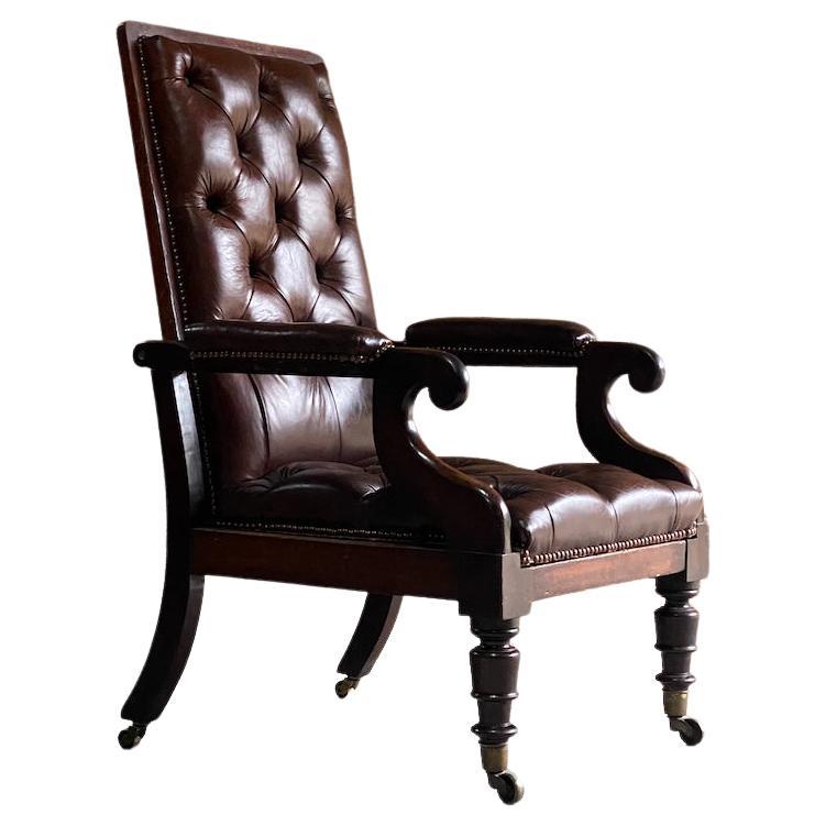 Antique William IV Mahogany Reclining Library Armchair Circa 1835 For Sale