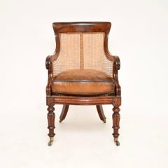 Antique William IV Period Cane and Leather Armchair