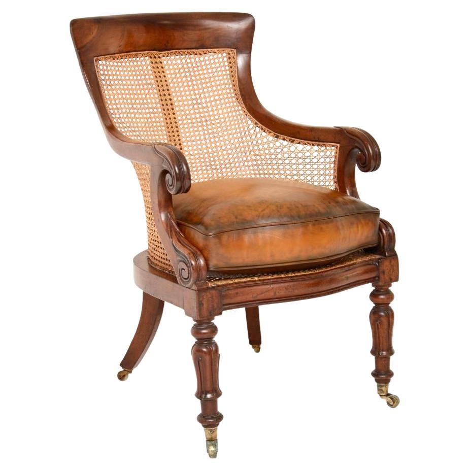 Antique William IV Period Cane and Leather Armchair en vente