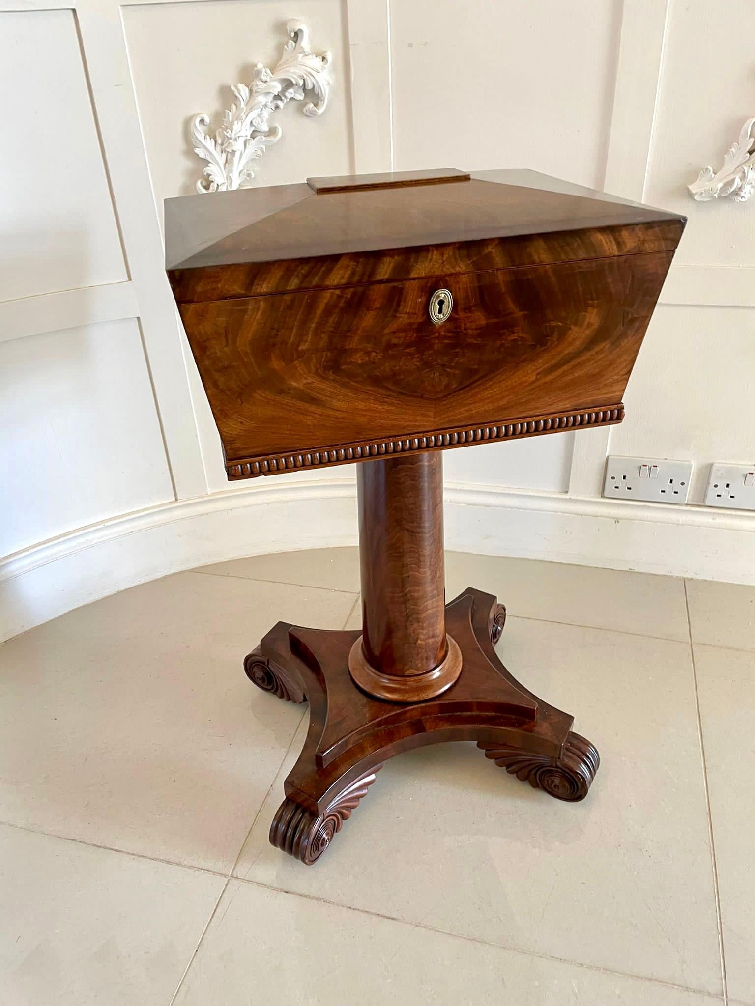 English Antique William IV Quality Figured Mahogany Work Box For Sale