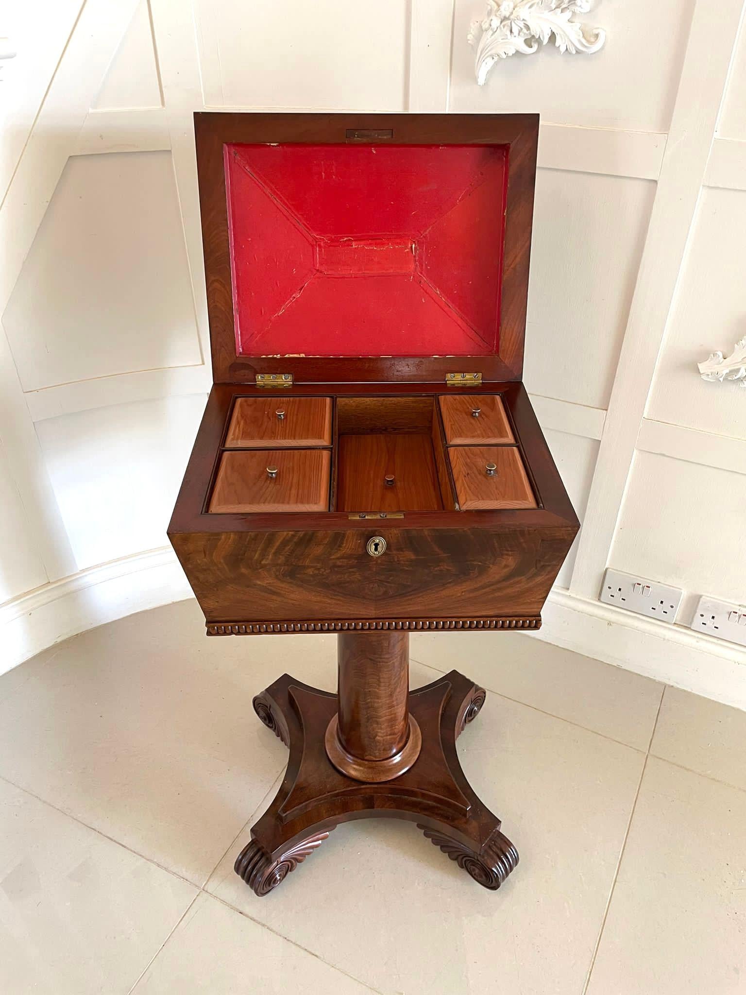 Antique William IV Quality Figured Mahogany Work Box For Sale 4